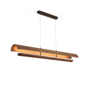 Kanoe Linear Chandelier in walnut wood finish, front view.