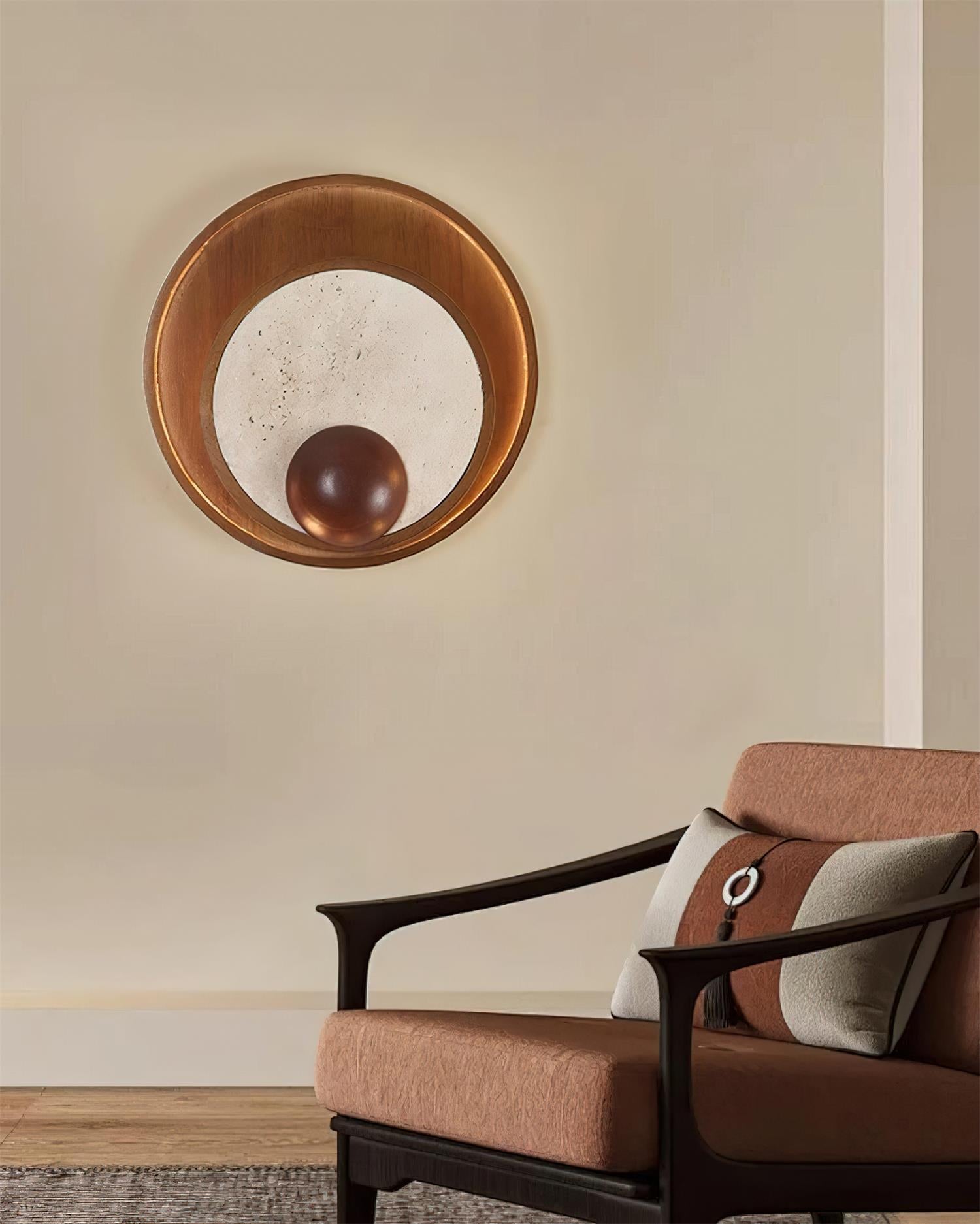 Ritta  Wall Lamp  Travertine Circular Wooden  Frame