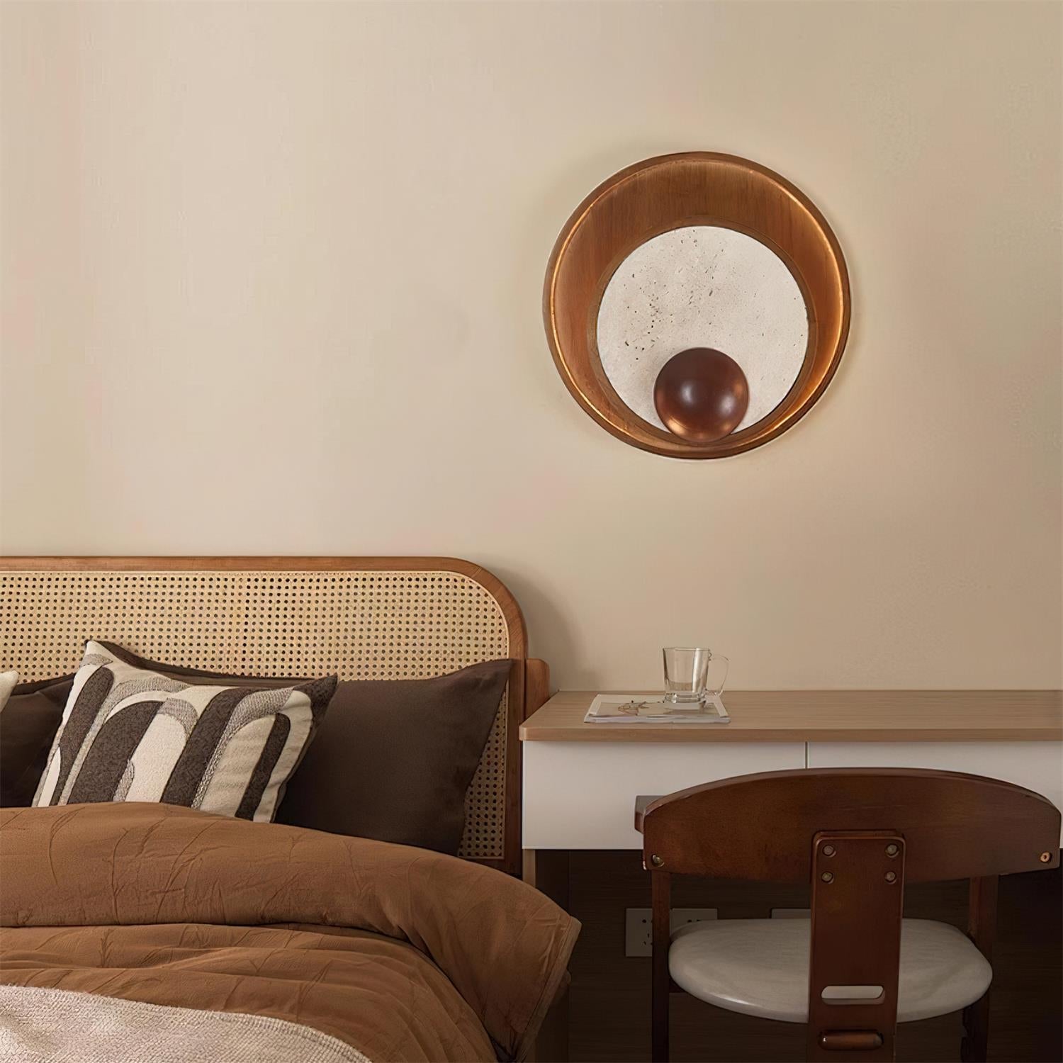 Ritta  Wall Lamp  Travertine Circular Wooden  Frame