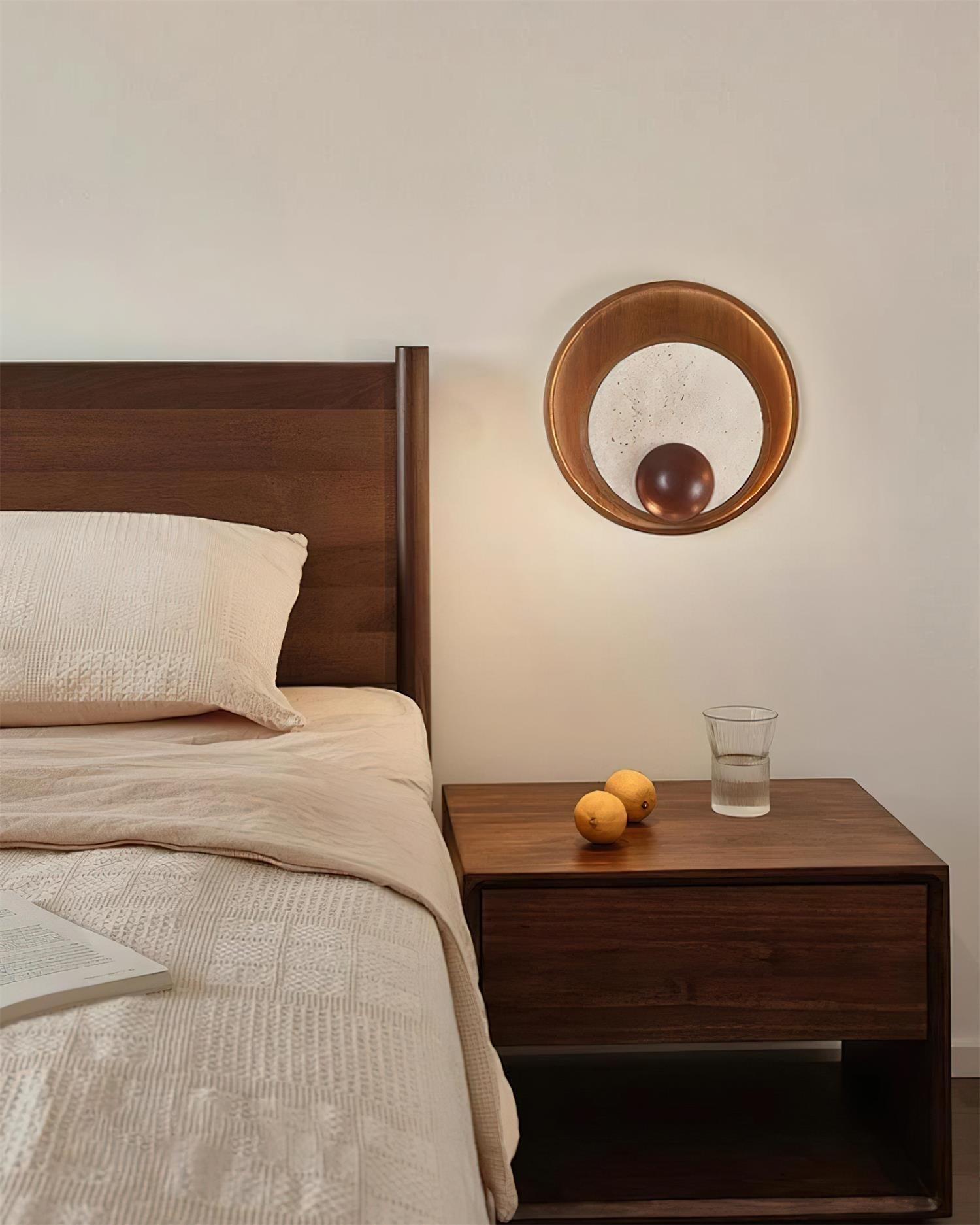 Ritta  Wall Lamp  Travertine Circular Wooden  Frame