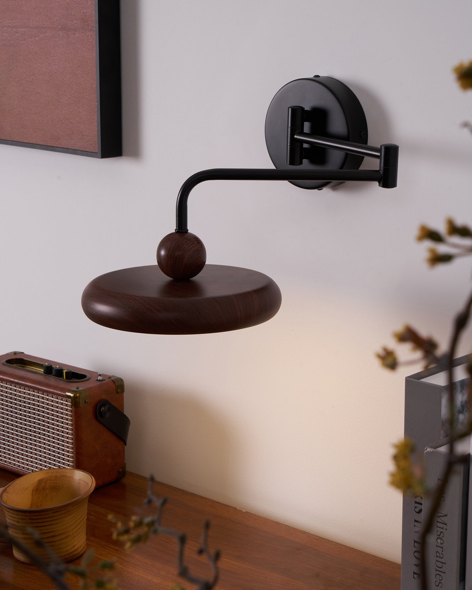 Kenshika Wooden Disc Black Wall Light-Neutral Decor