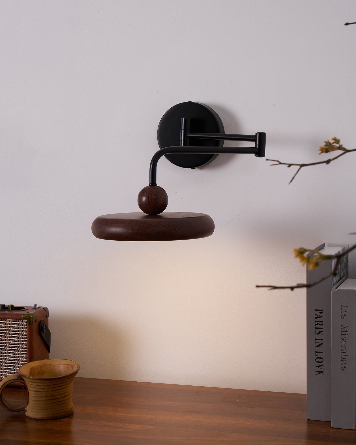 Kenshika Wooden Disc Black Wall Light-Neutral Decor