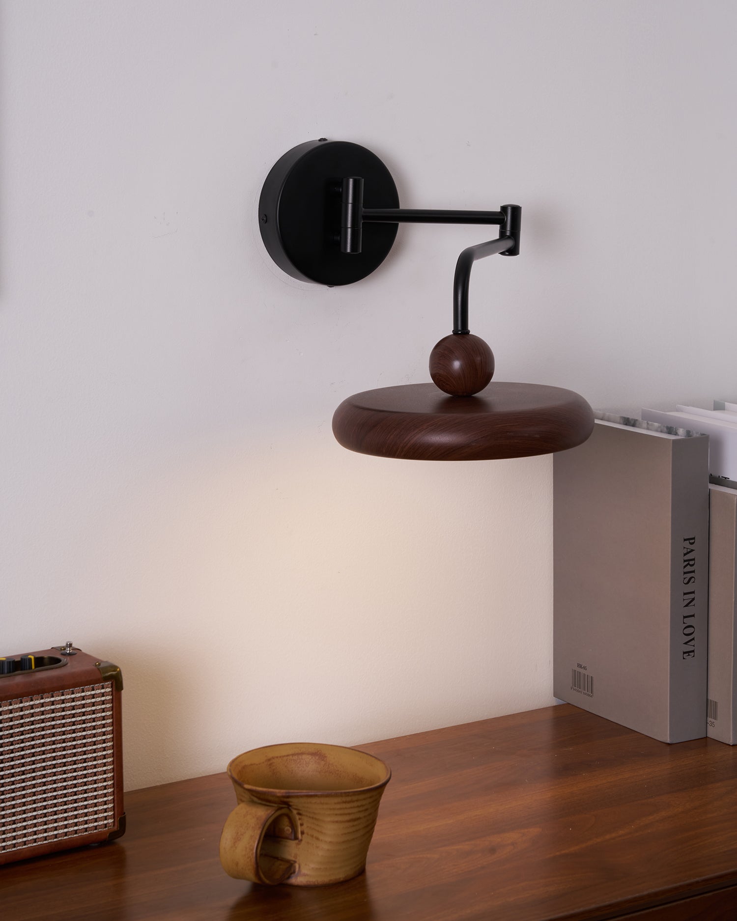 Kenshika Wooden Disc Black Wall Light-Neutral Decor