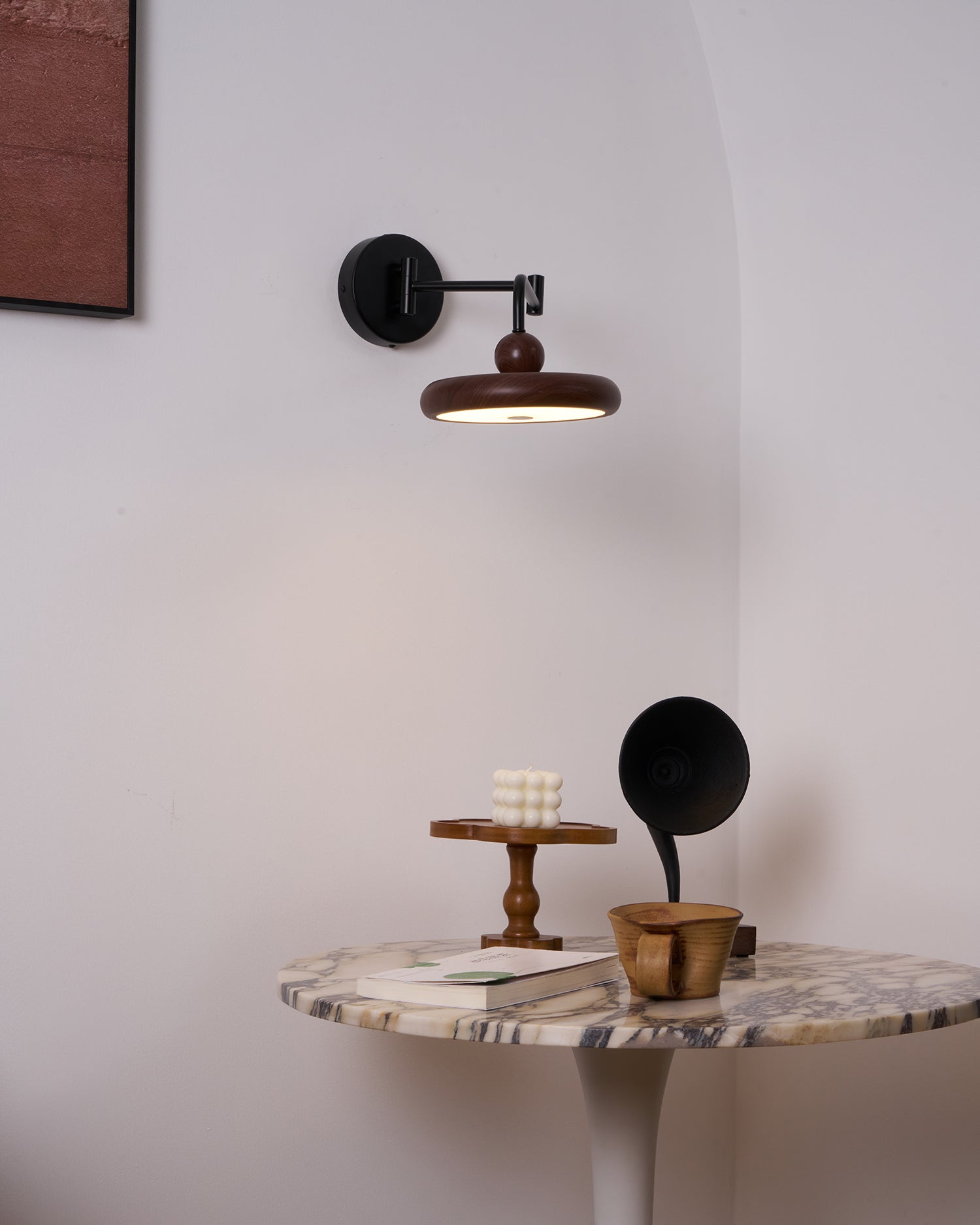 Kenshika Wooden Disc Black Wall Light-Neutral Decor