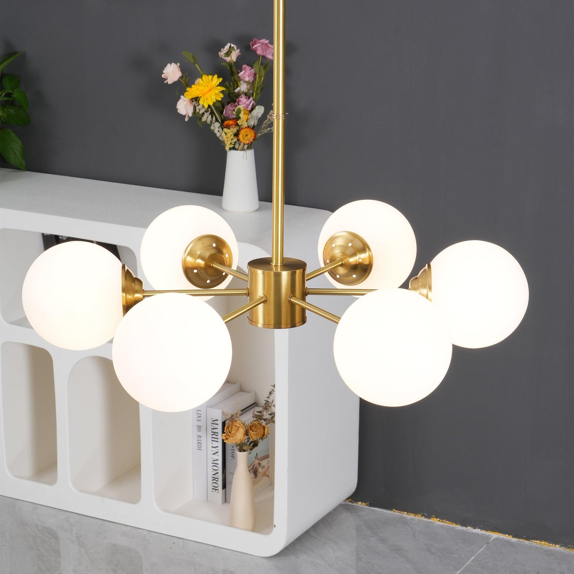 Eshlen Chandelier Brass Opal Glass-Neutral Decor