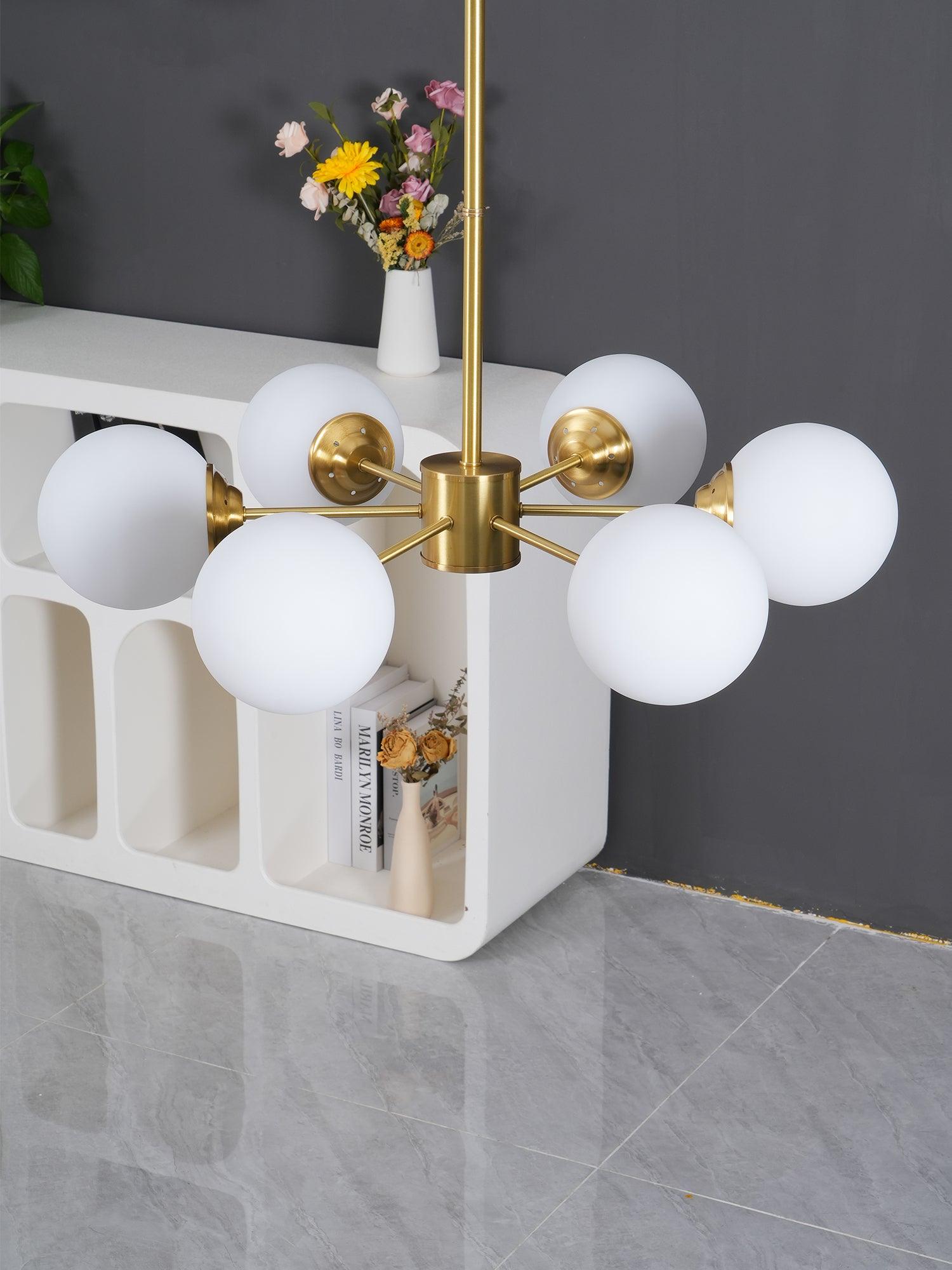 Eshlen Chandelier Brass Opal Glass-Neutral Decor