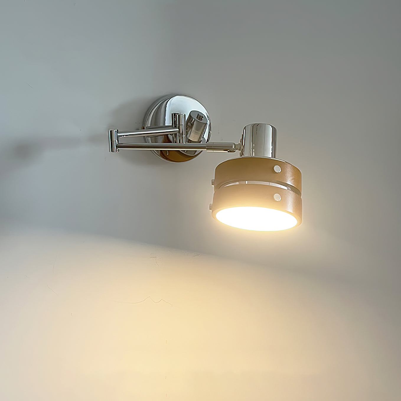 Wall Lamp Metal & Wood Barrel Shade Adjustable Mid-Century