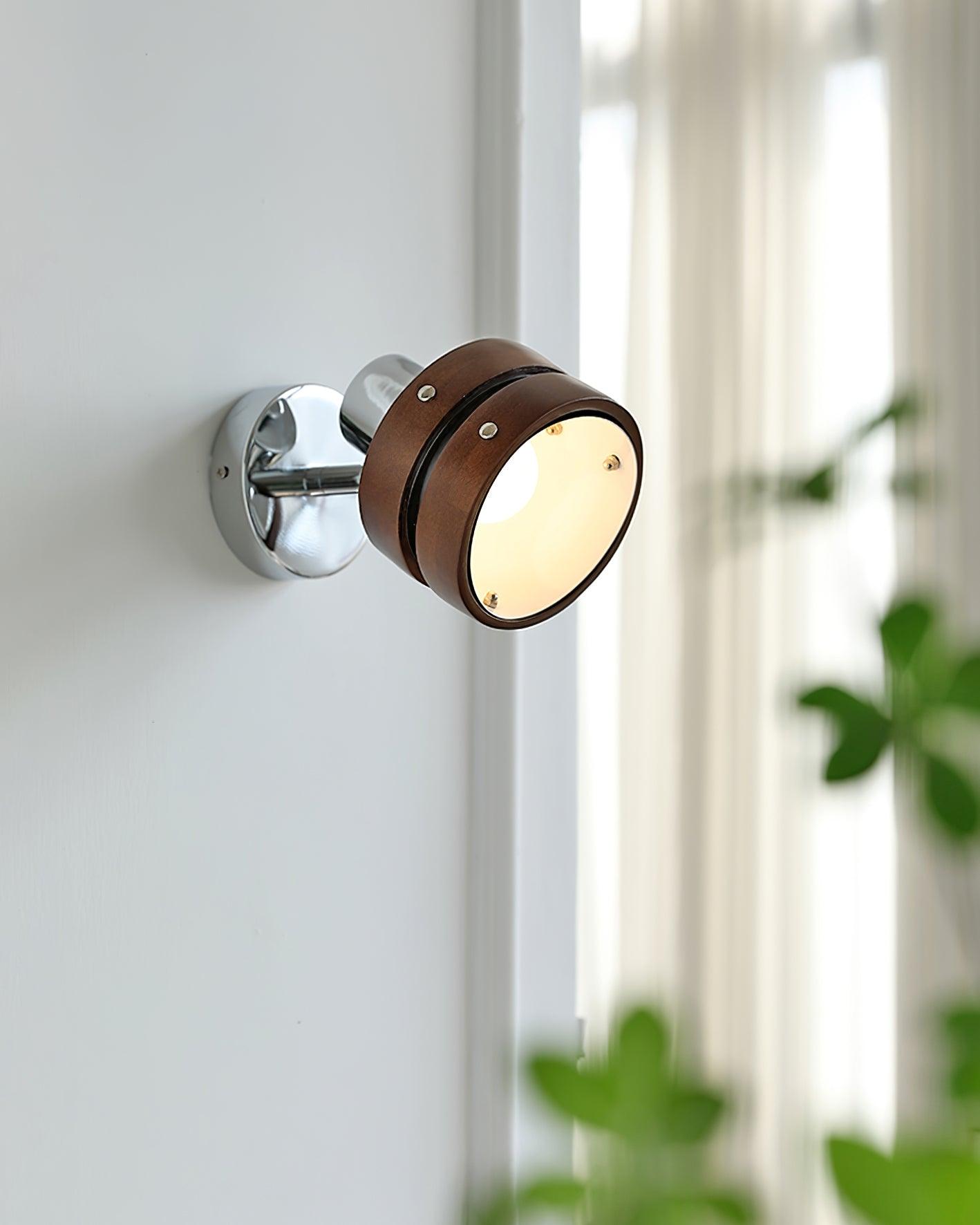 Wall Lamp Metal & Wood Barrel Shade Adjustable Warm Glow