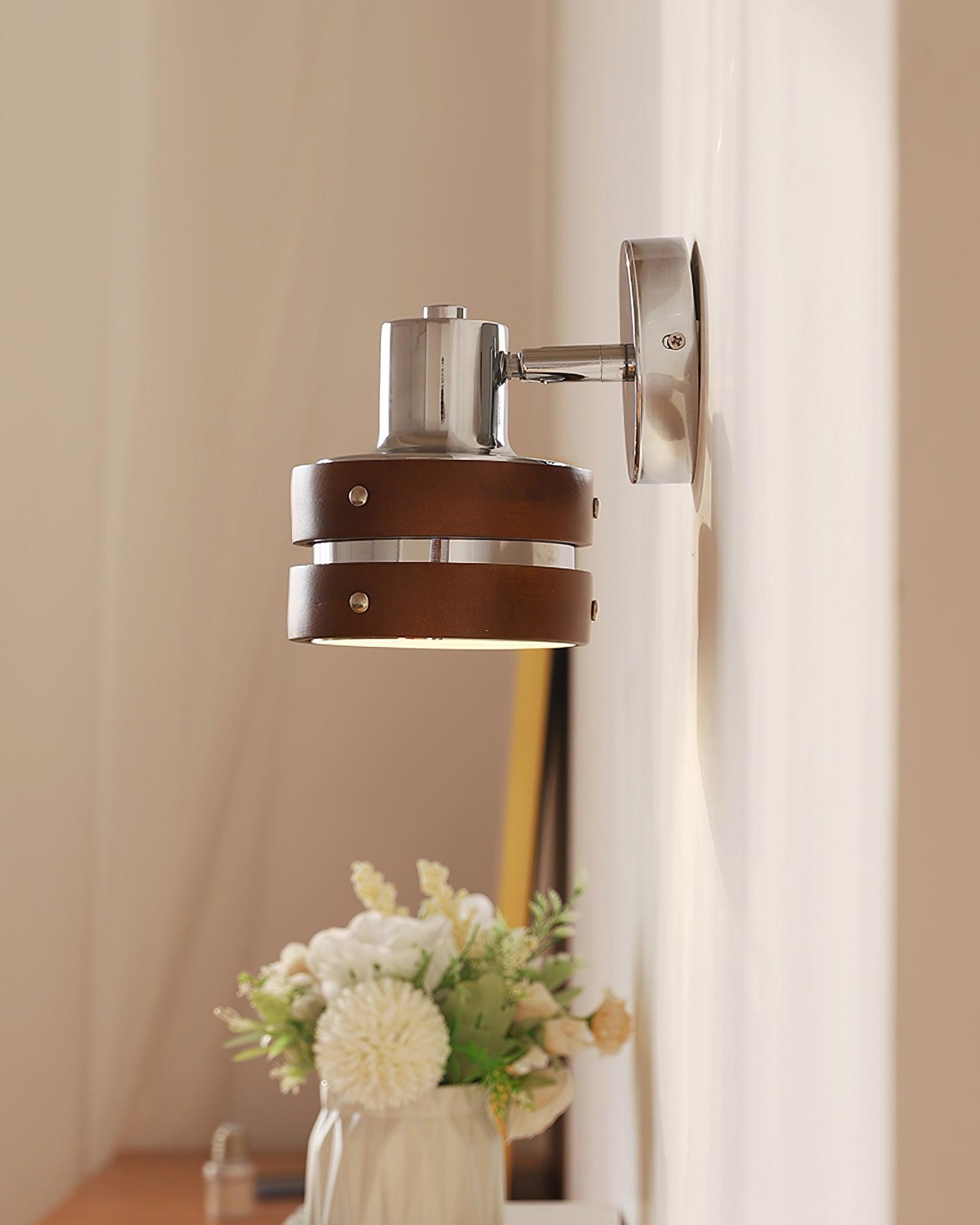 Wall Lamp Metal & Wood Barrel Shade Adjustable Warm Glow