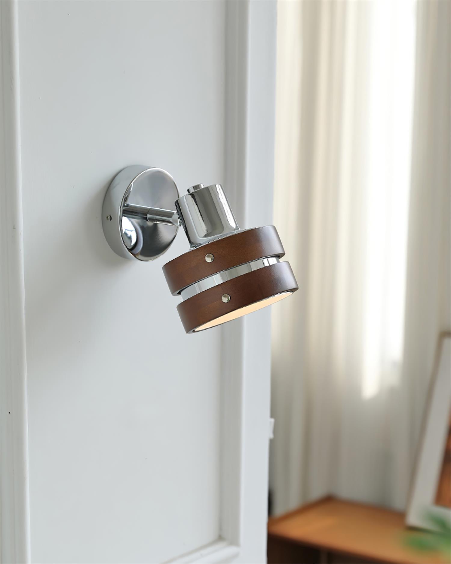 Wall Lamp Metal & Wood Barrel Shade Adjustable Warm Glow