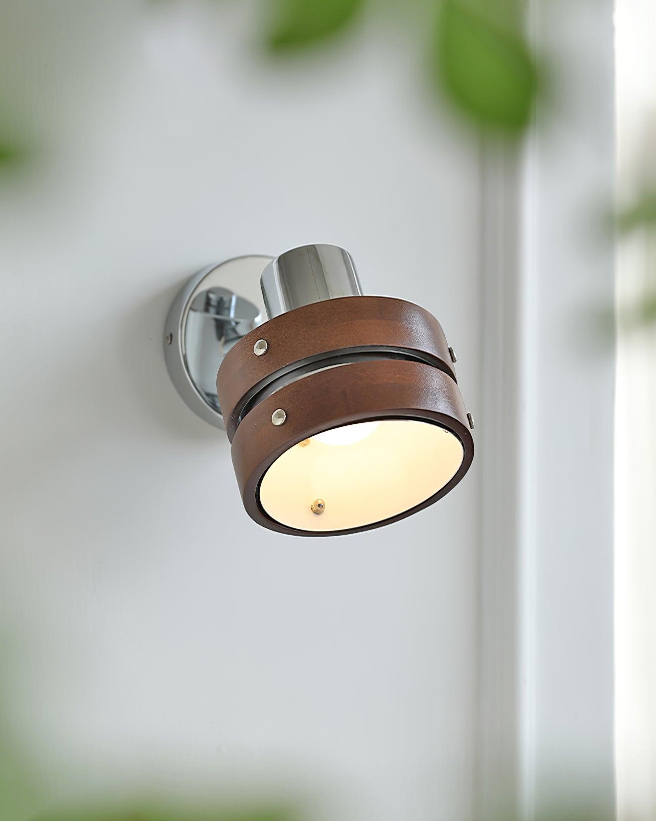 Wall Lamp Metal & Wood Barrel Shade Adjustable Warm Glow