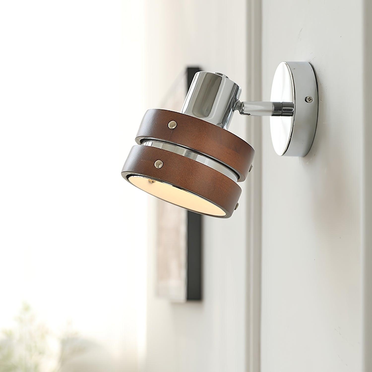 Wall Lamp Metal & Wood Barrel Shade Adjustable Warm Glow