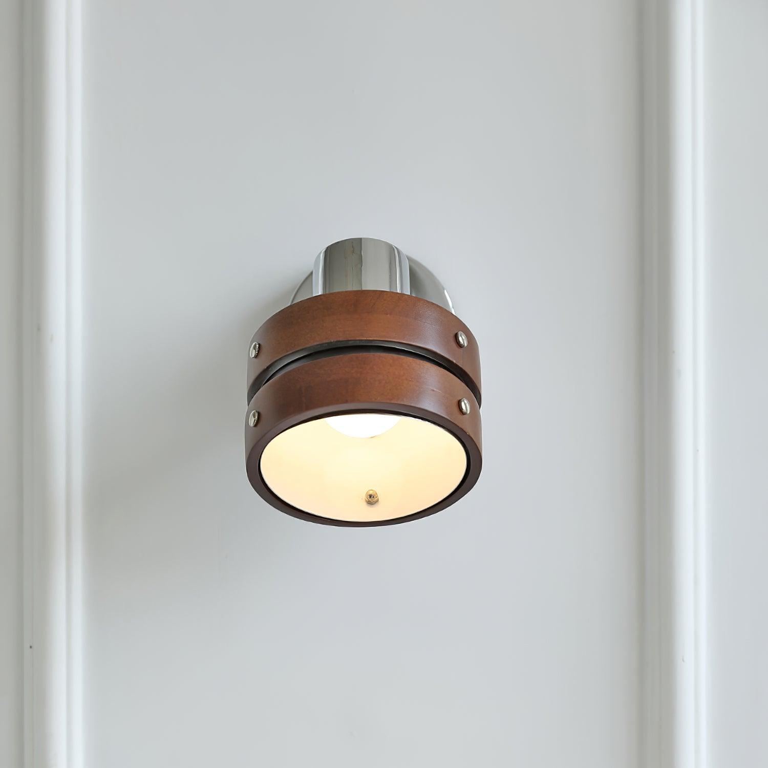 Wall Lamp Metal & Wood Barrel Shade Adjustable Warm Glow
