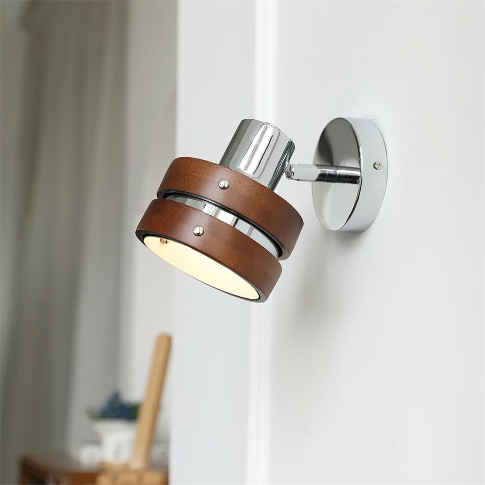 Wall Lamp Metal & Wood Barrel Shade Adjustable Warm Glow