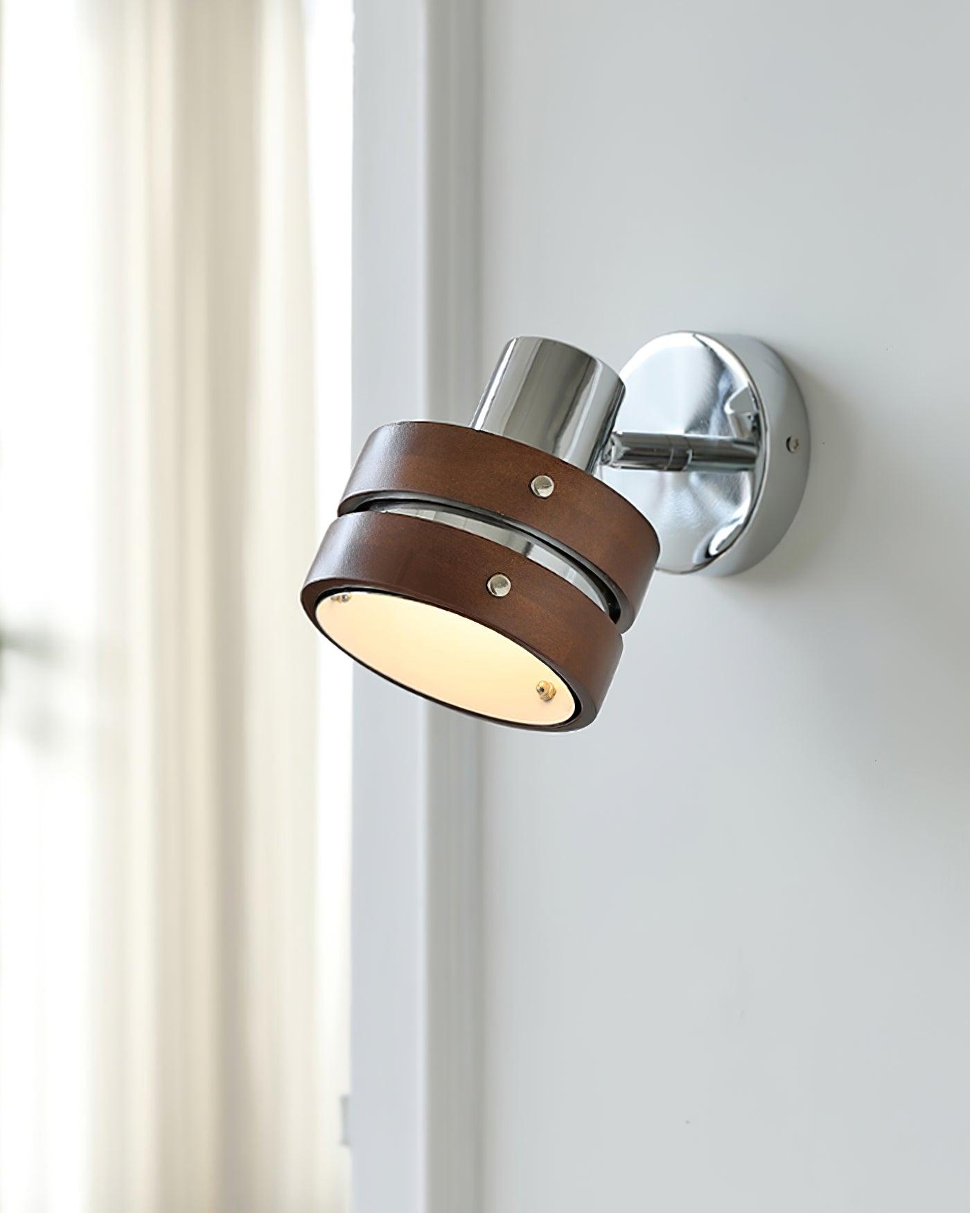 Wall Lamp Metal & Wood Barrel Shade Adjustable Warm Glow