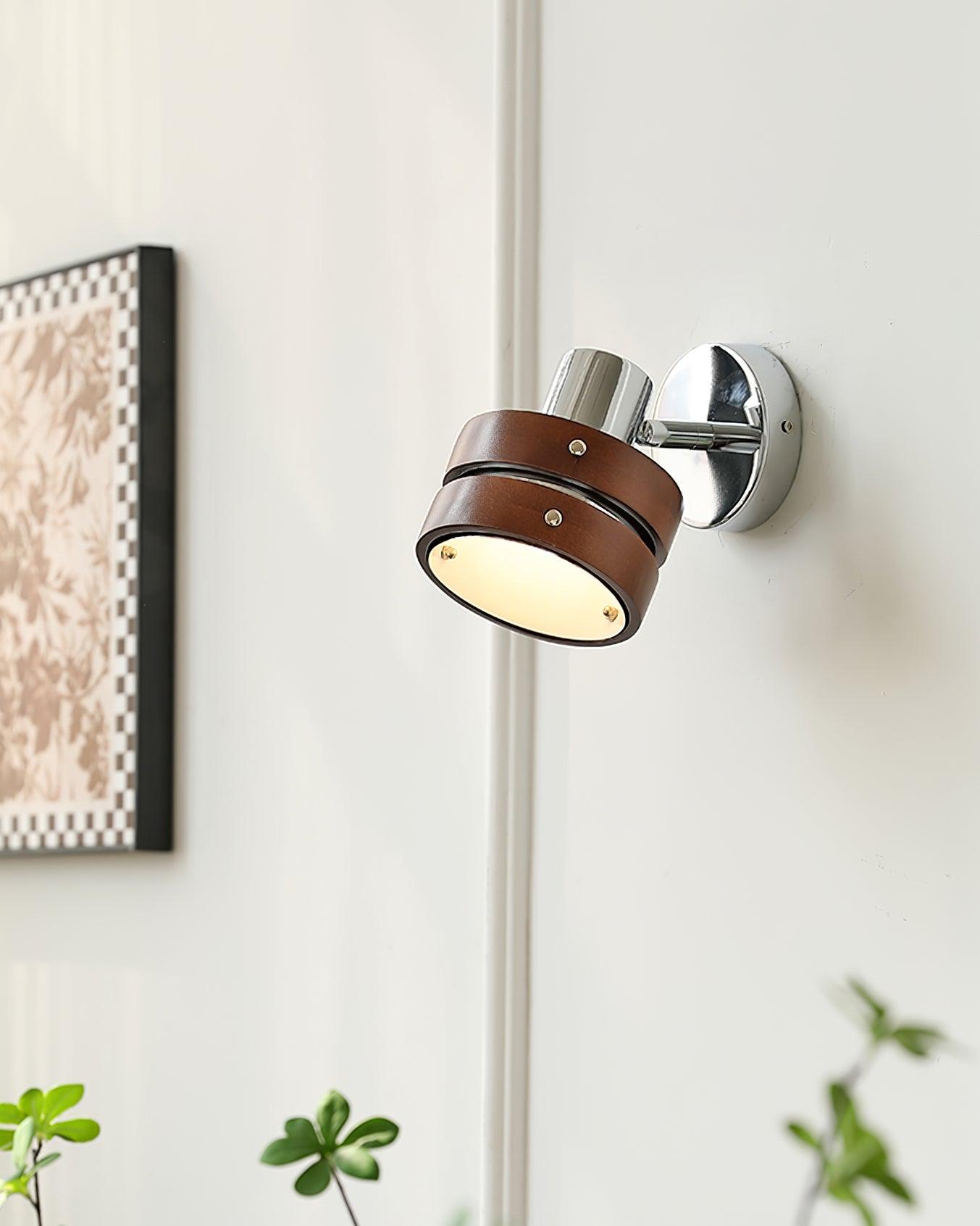 Wall Lamp Metal & Wood Barrel Shade Adjustable Warm Glow