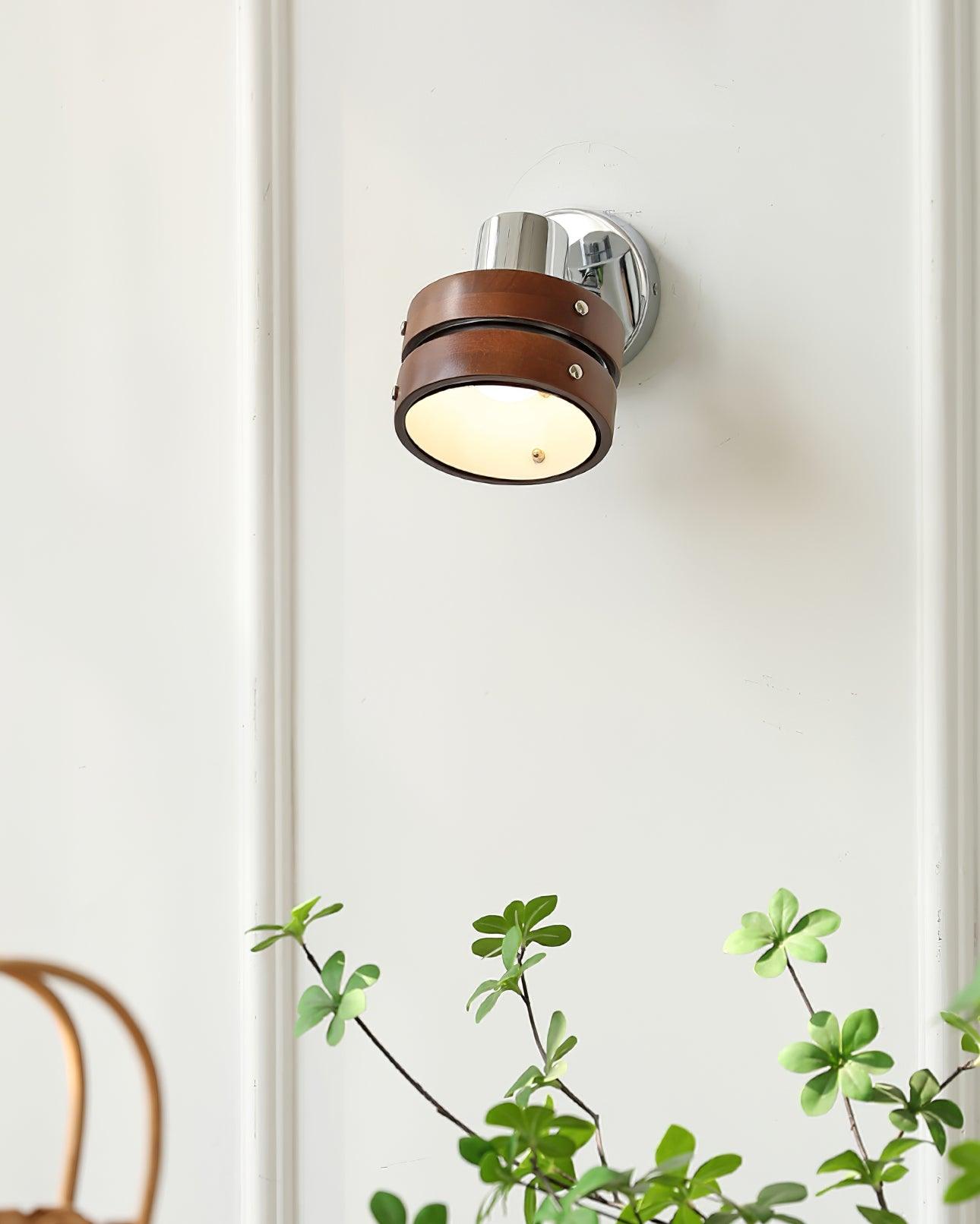 Wall Lamp Metal & Wood Barrel Shade Adjustable Warm Glow