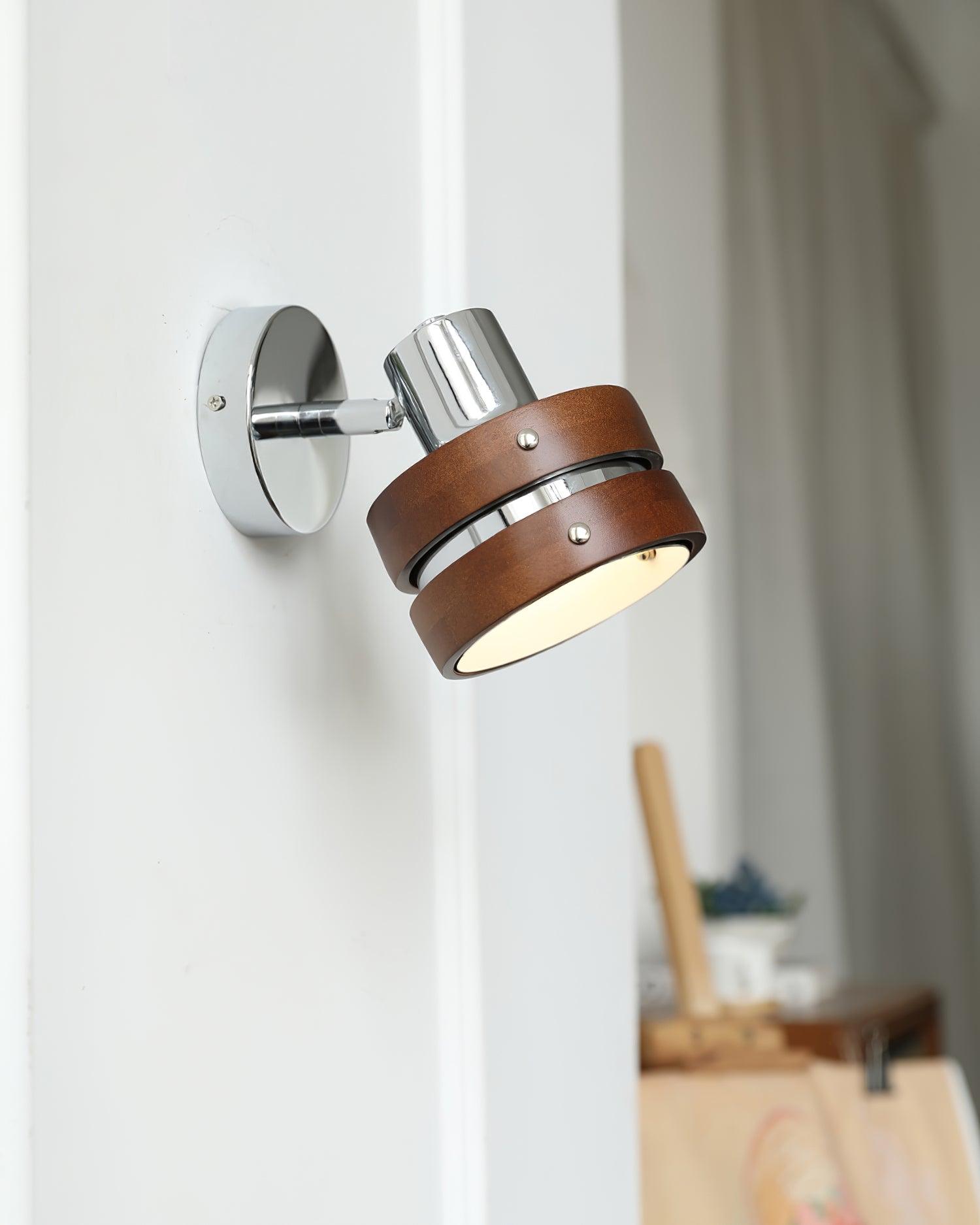 Wall Lamp Metal & Wood Barrel Shade Adjustable Warm Glow