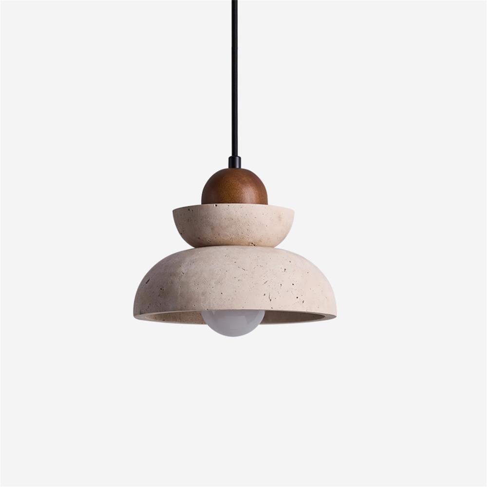 Pendant Lamp Travertine Shade Wood Modern Nordic Beige Walnut