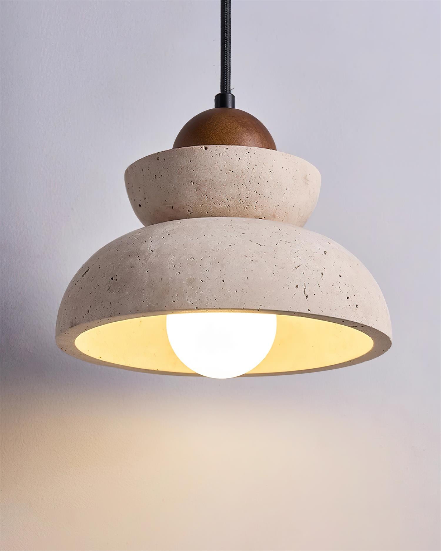 Pendant Lamp Travertine Shade Wood Modern Nordic Beige Walnut