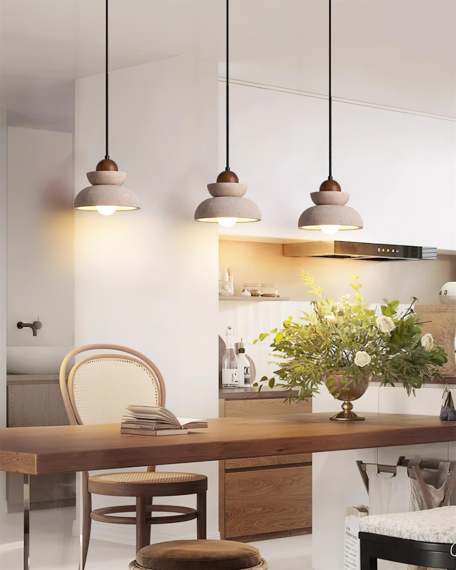 Pendant Lamp Travertine Shade Wood Modern Nordic Beige Walnut