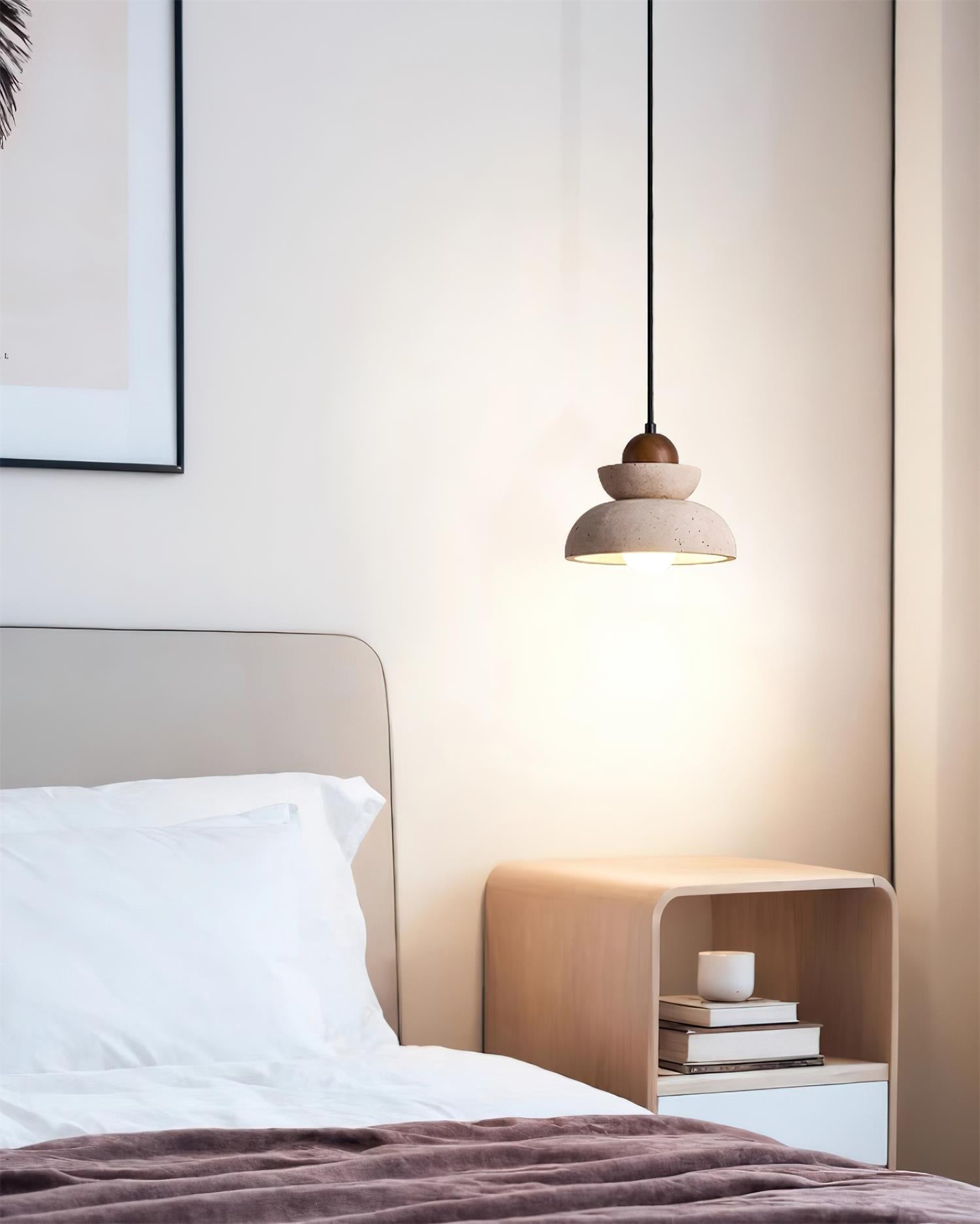 Pendant Lamp Travertine Shade Wood Modern Nordic Beige Walnut
