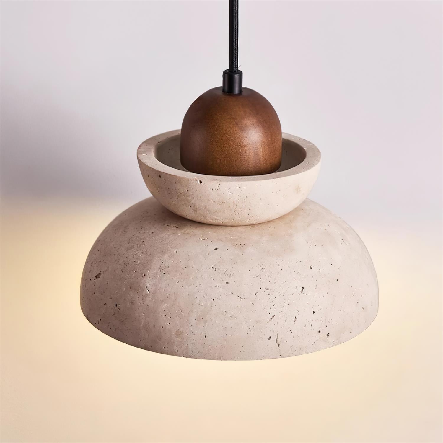 Pendant Lamp Travertine Shade Wood Modern Nordic Beige Walnut