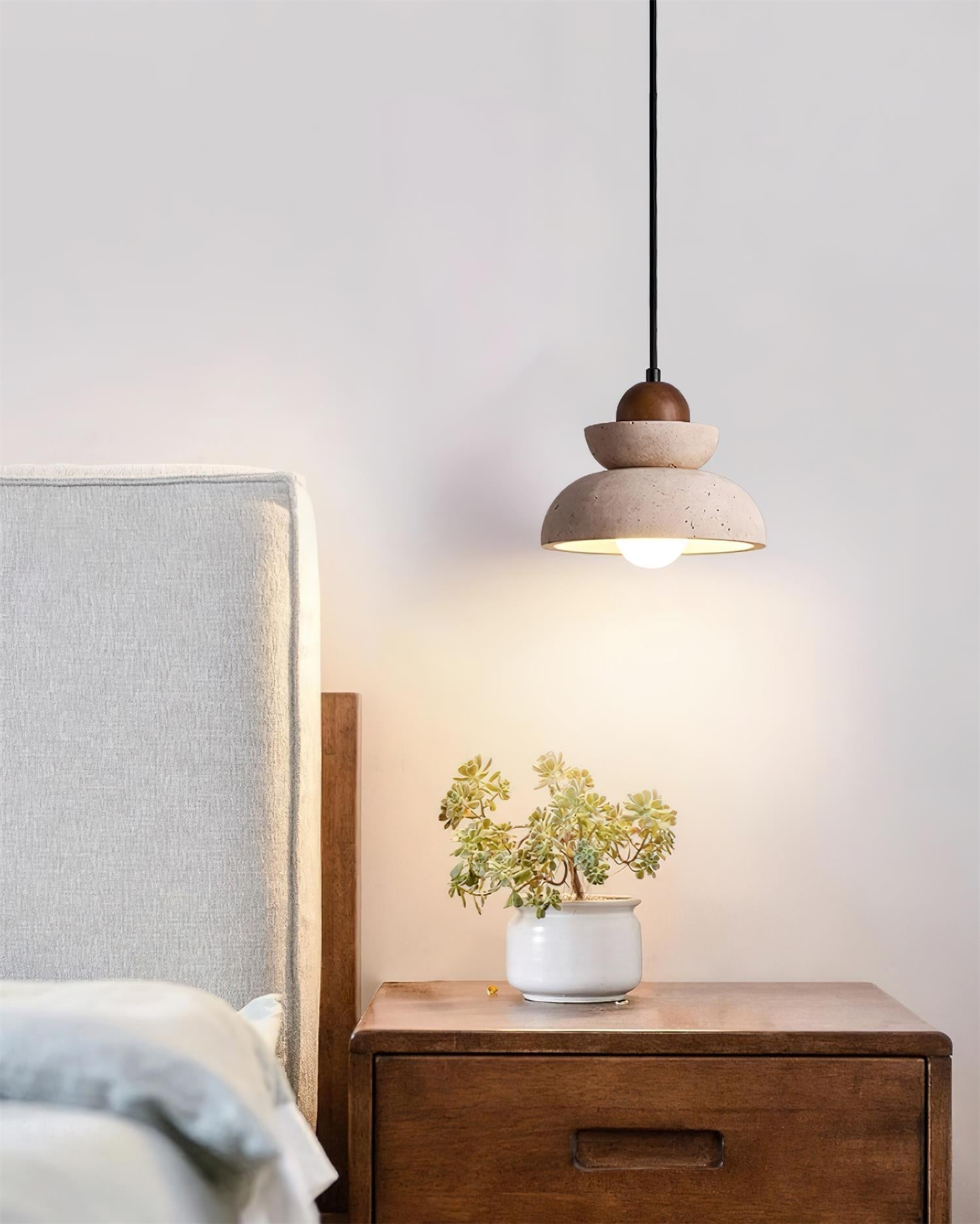 Pendant Lamp Travertine Shade Wood Modern Nordic Beige Walnut