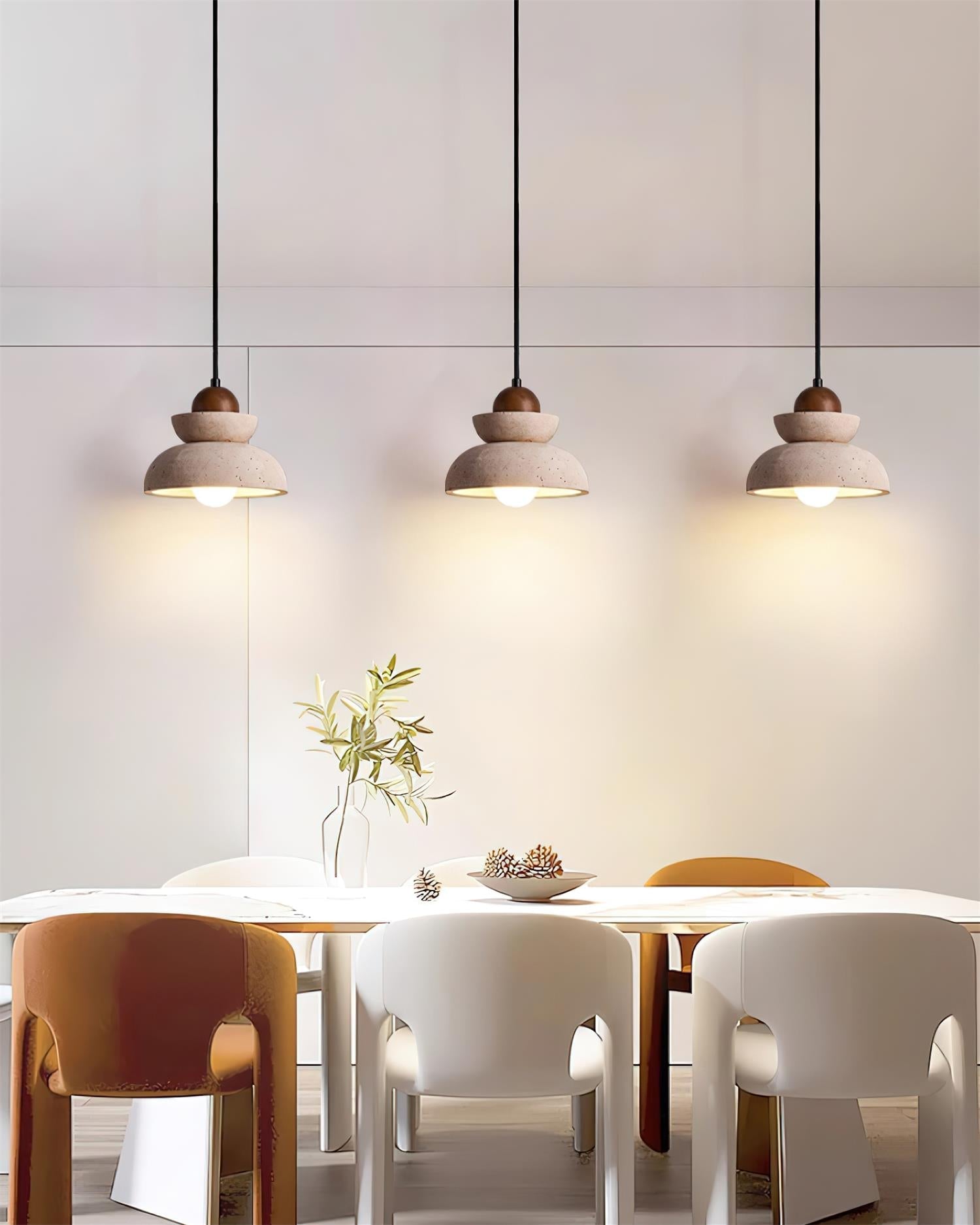 Pendant Lamp Travertine Shade Wood Modern Nordic Beige Walnut