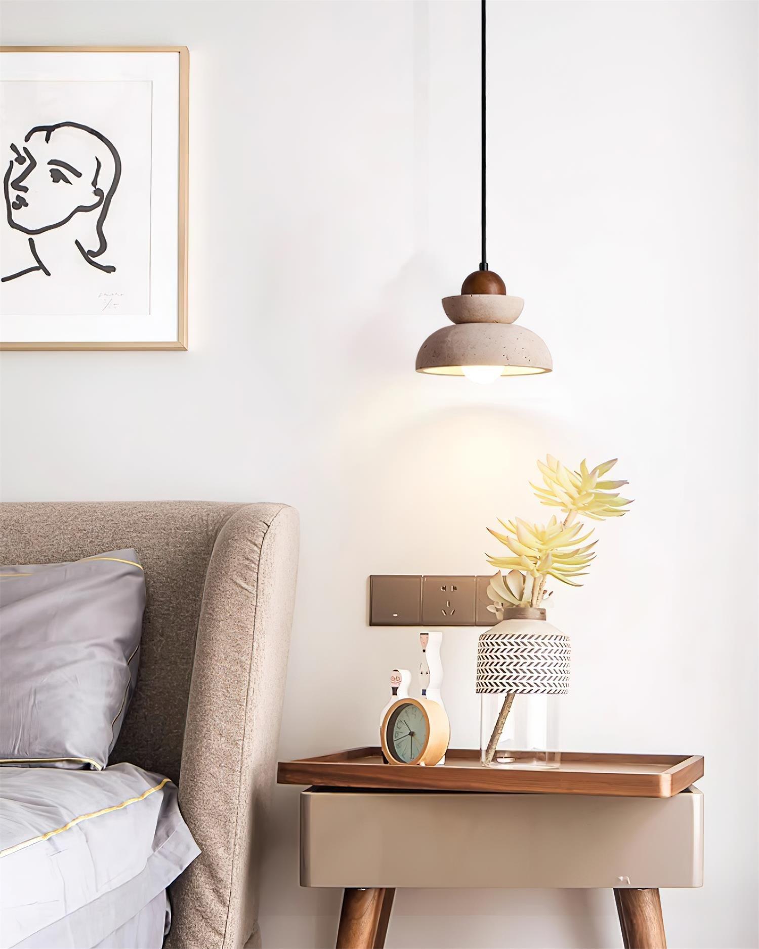 Pendant Lamp Travertine Shade Wood Modern Nordic Beige Walnut
