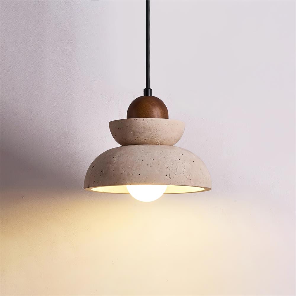 Pendant Lamp Travertine Shade Wood Modern Nordic Beige Walnut