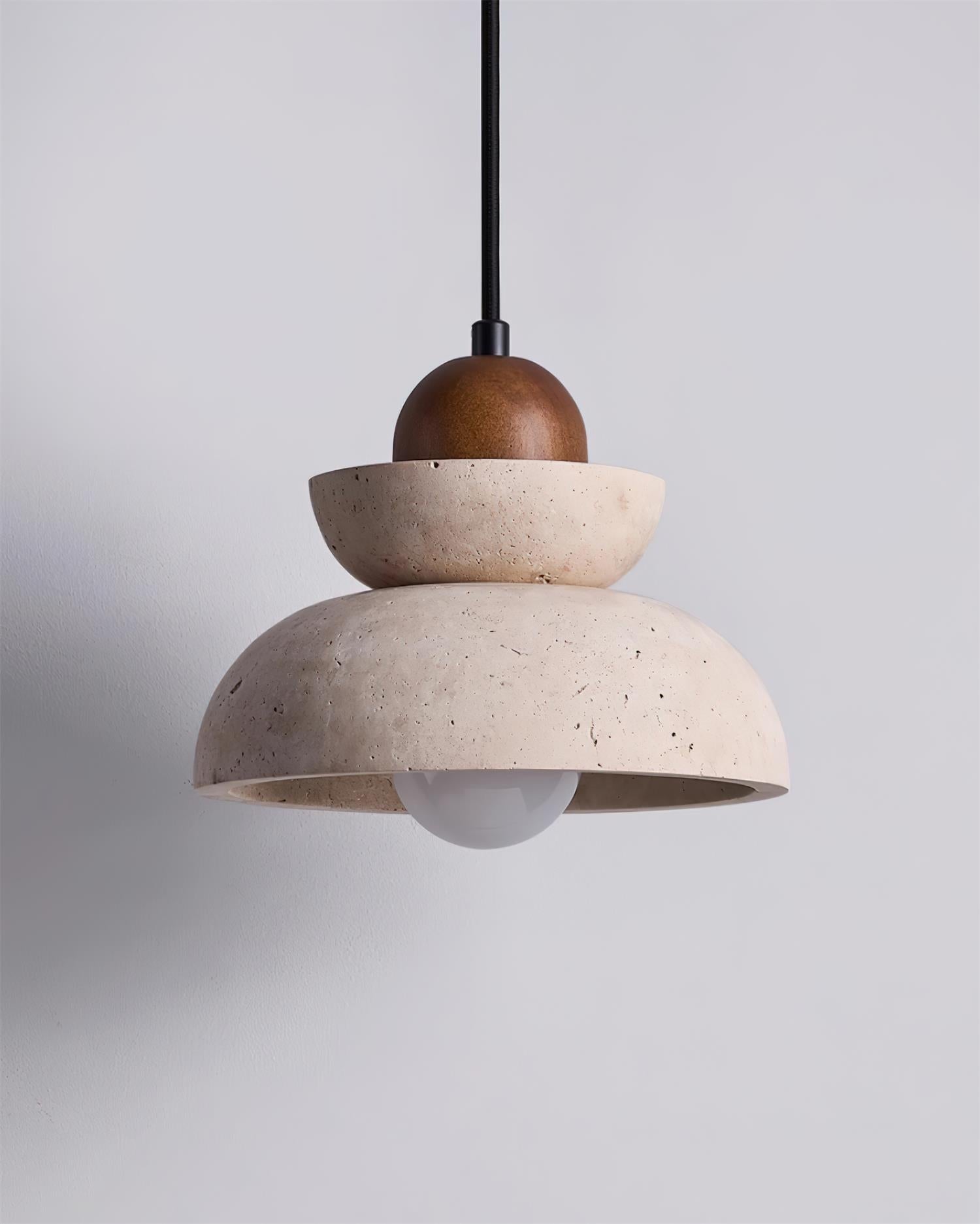 Pendant Lamp Travertine Shade Wood Modern Nordic Beige Walnut