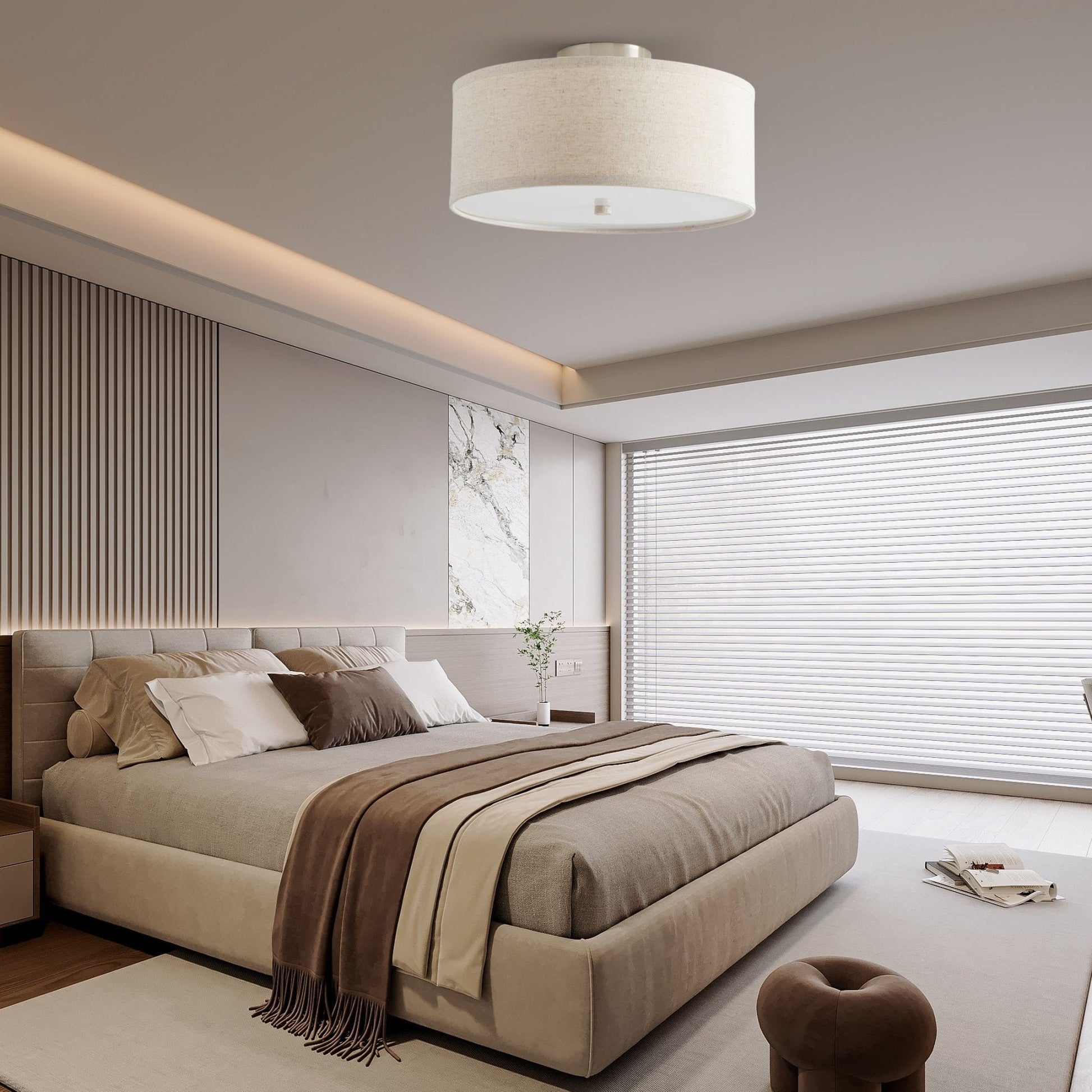 Qilvo Ceiling Light Linen Shade Simple Elegant-Neutral Decor