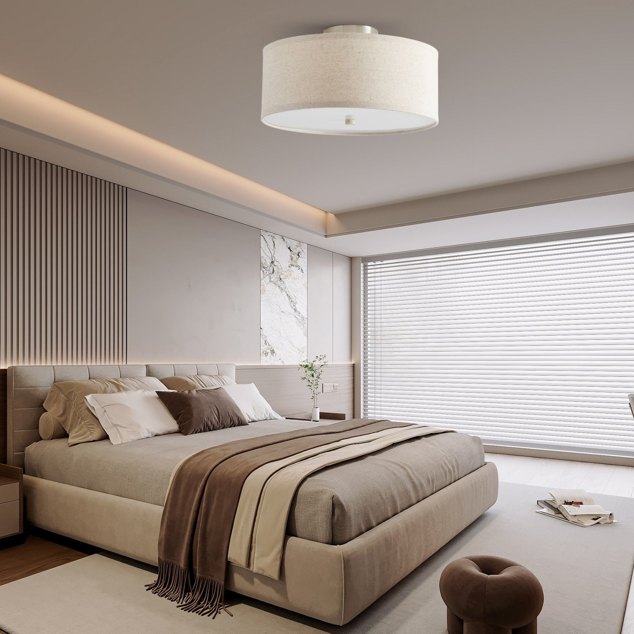 Qilvo Ceiling Light Linen Shade Simple Elegant-Neutral Decor