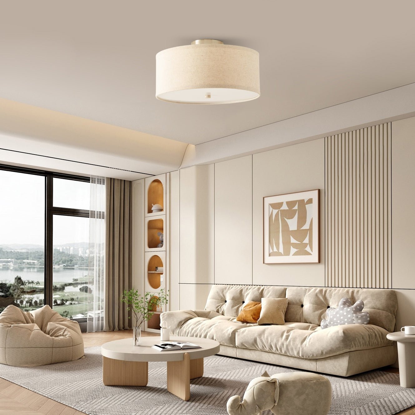 Qilvo Ceiling Light Linen Shade Simple Elegant-Neutral Decor
