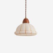 Pendant Lamp Glass Dome Shade Walnut Wood Accent Minimalist