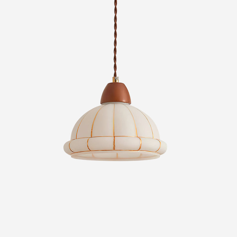 Pendant Lamp Glass Dome Shade Walnut Wood Accent Minimalist