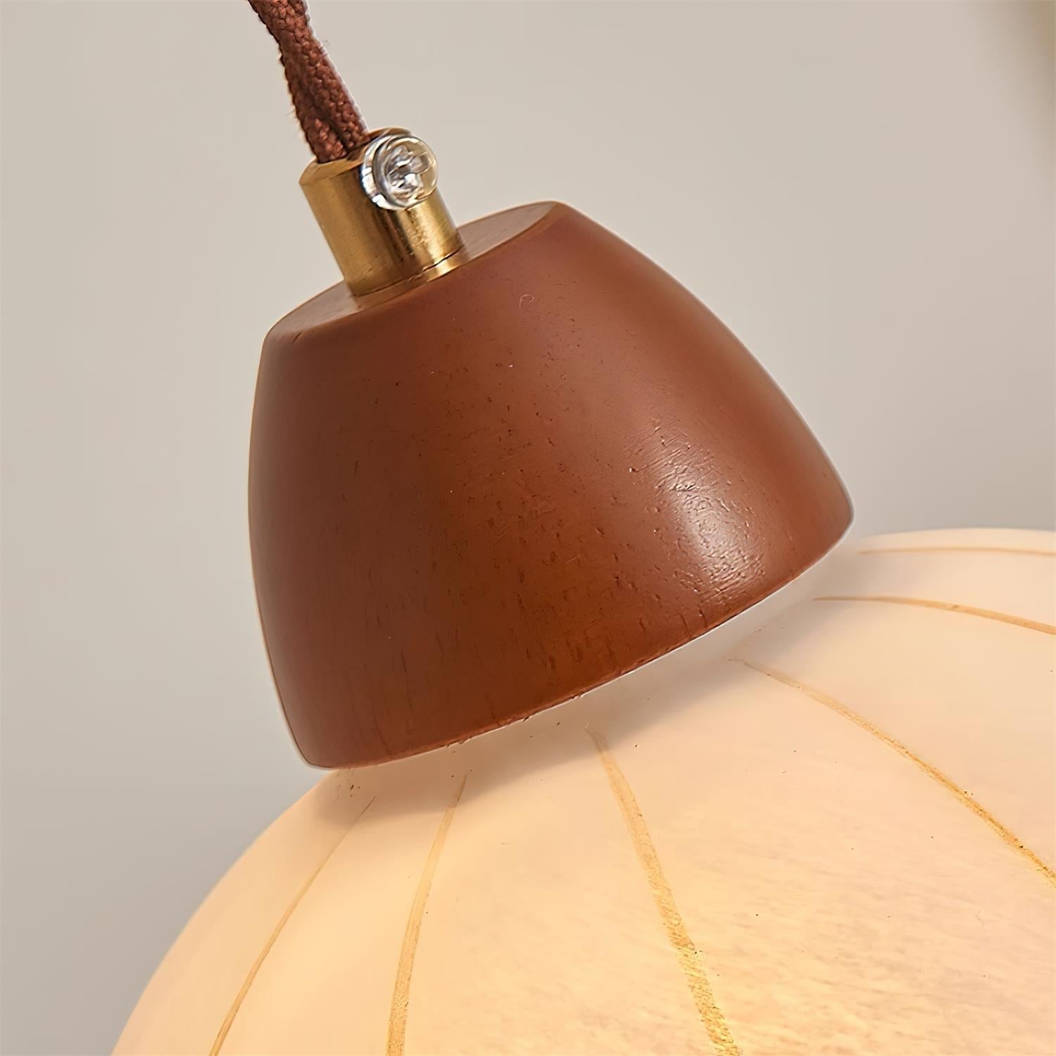 Pendant Lamp Glass Dome Shade Walnut Wood Accent Minimalist