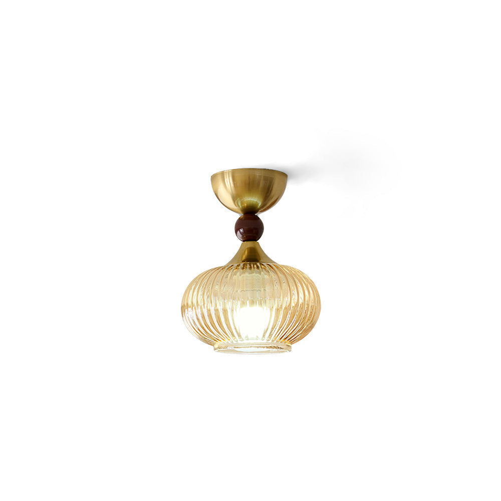 Kaydan Ceiling Lamp with ribbed glass shade and gold fixture.