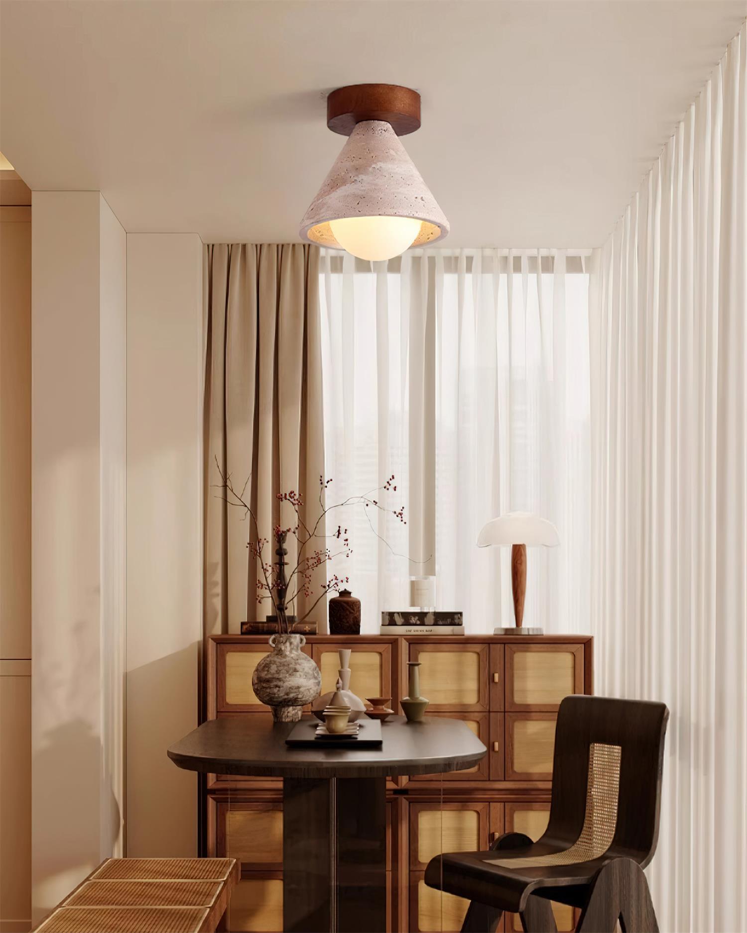 Hudon Travertine Cone Flush Mount Ceiling Light