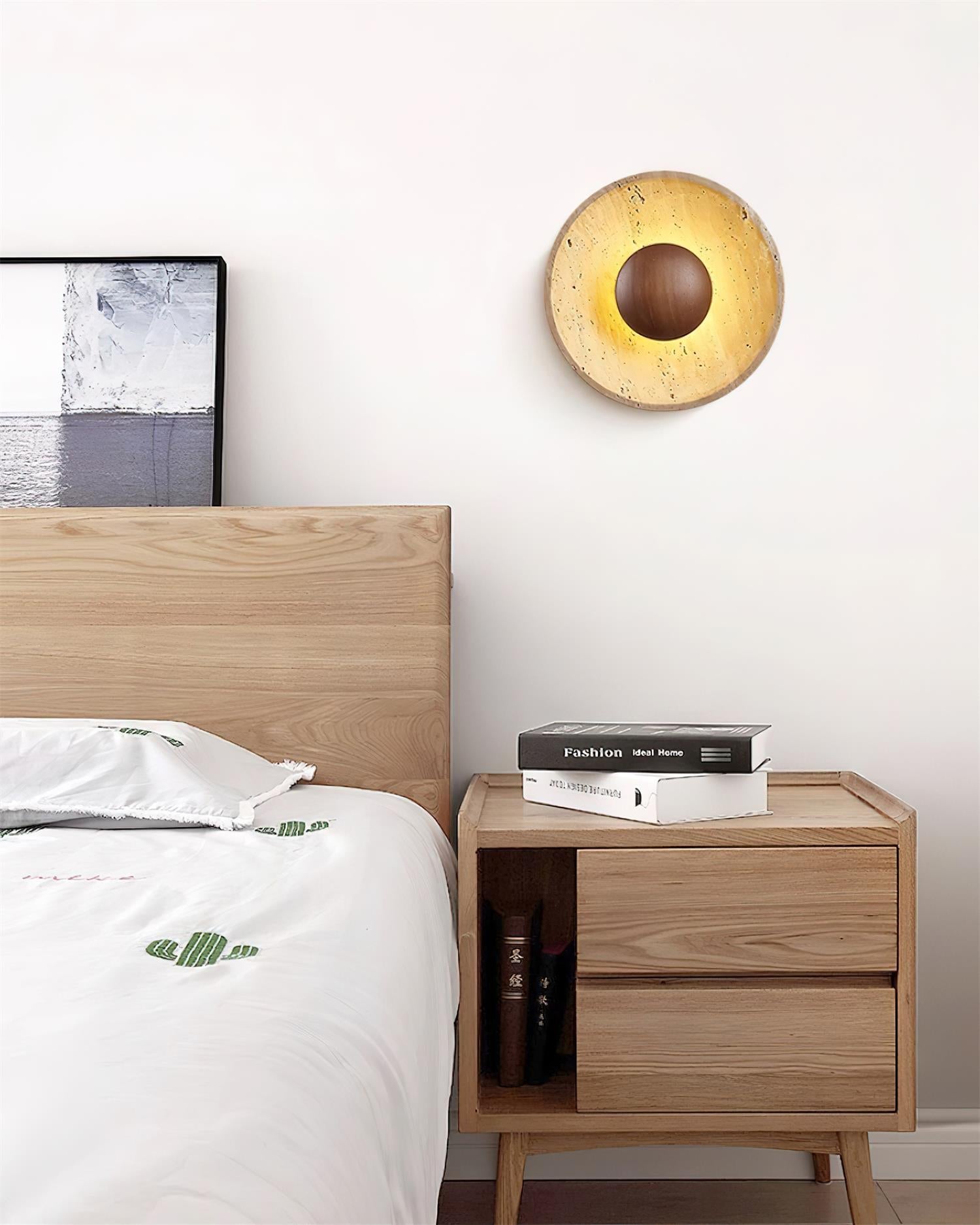 Gionne Wood & Travertine Wall Lamp