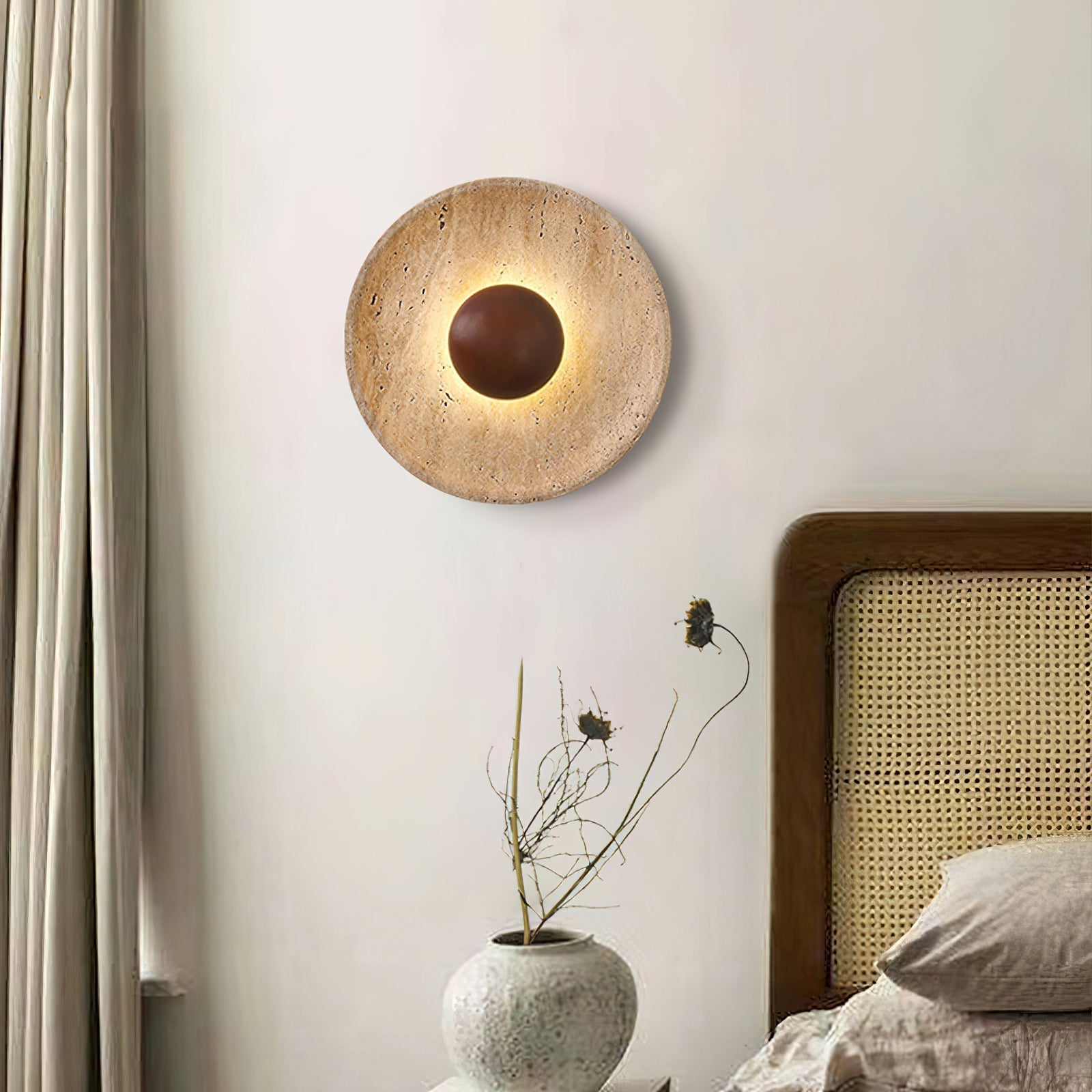 Gionne Wood & Travertine Wall Lamp