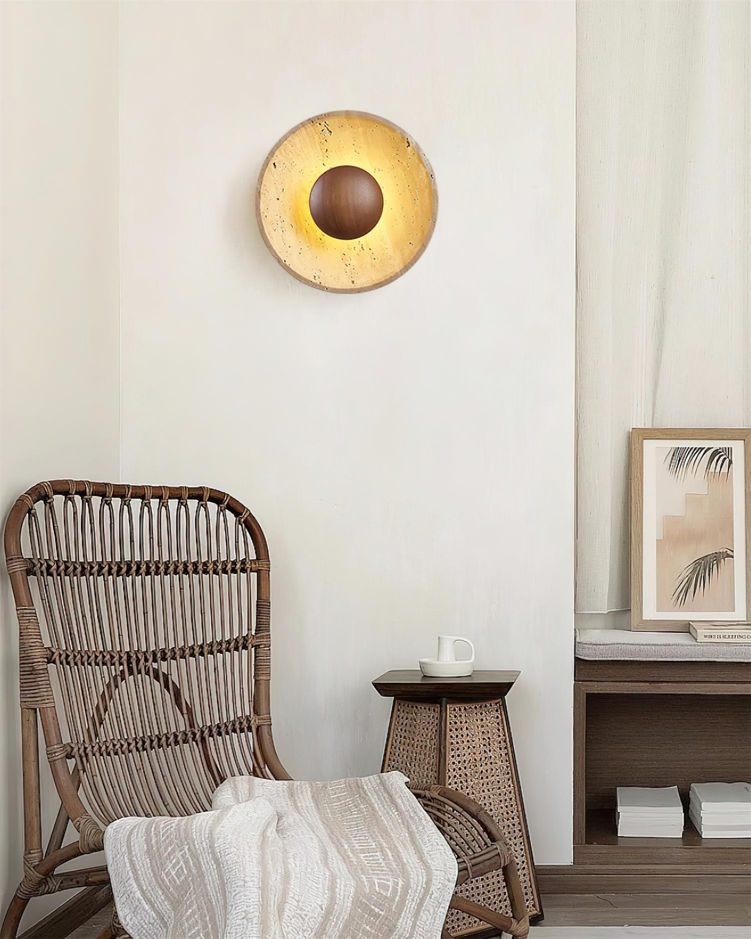 Gionne Wood & Travertine Wall Lamp