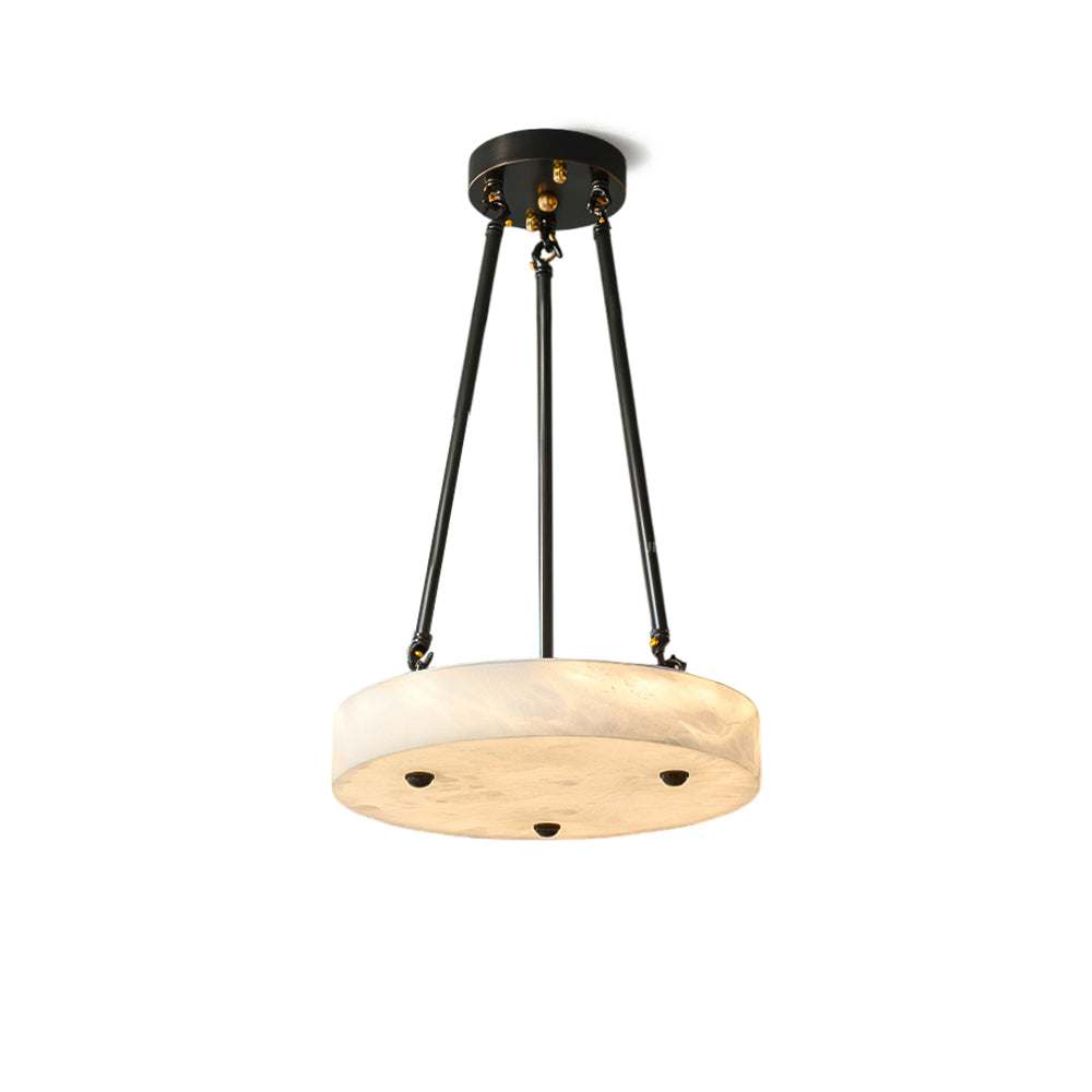 Kayme Alabaster Pendant Lamp with a drum-style shade and dark brass suspension.