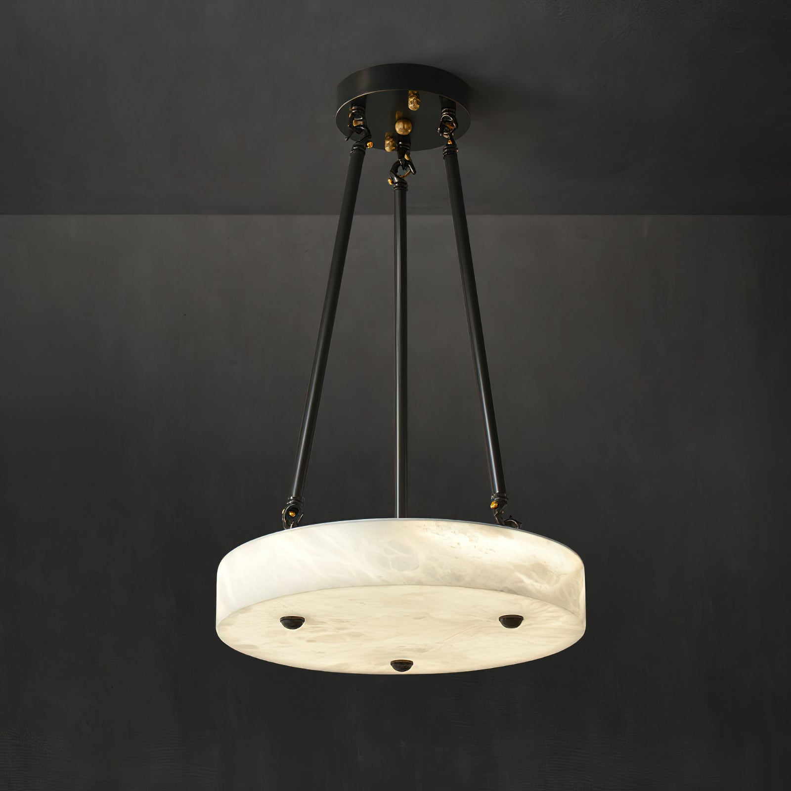 View from below of the illuminated Kayme Alabaster Pendant Lamp.
