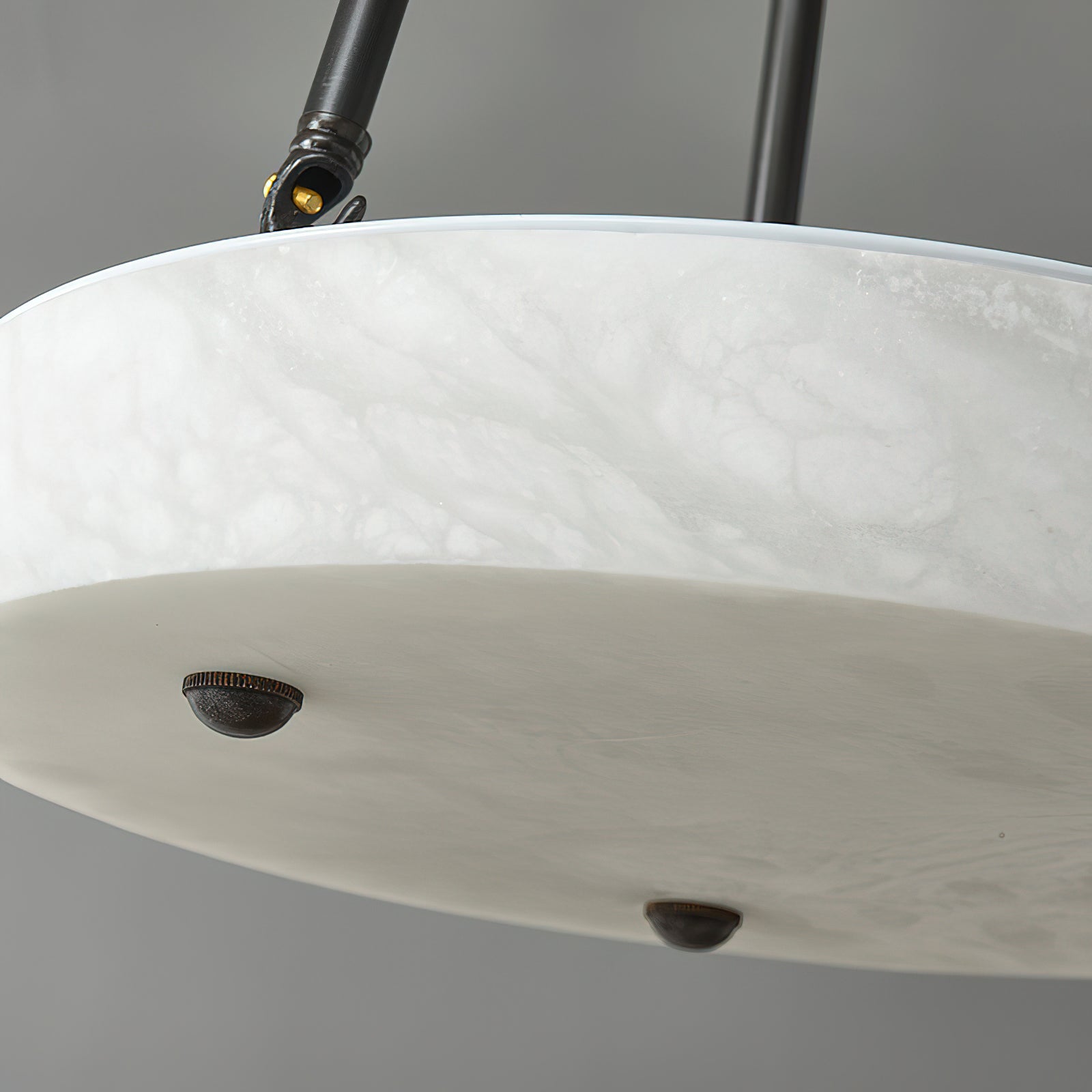 Unlit Kayme Alabaster Pendant Lamp showing the white and black finishes.