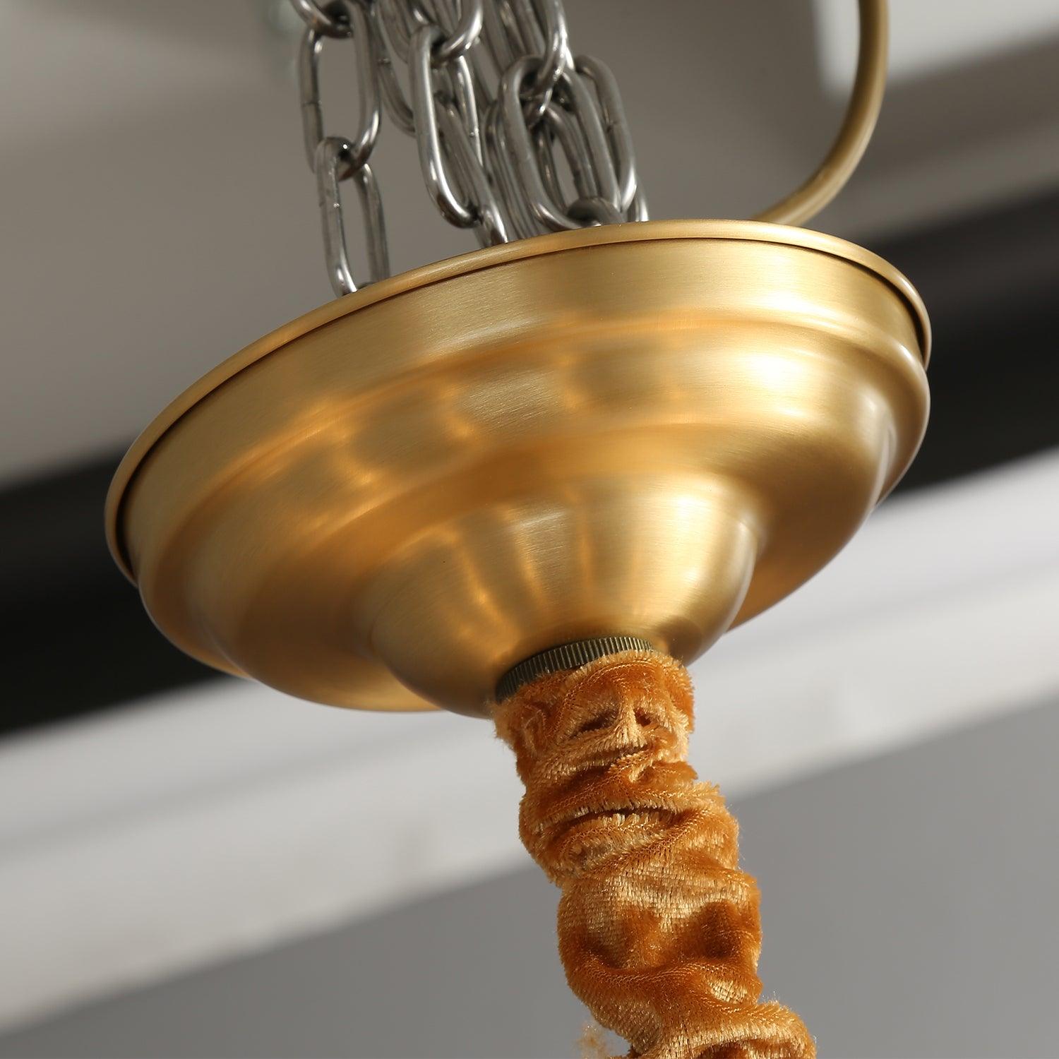 Chandelier Black Round Frame Brass Arms Ribbed Glass-Neutral Decor