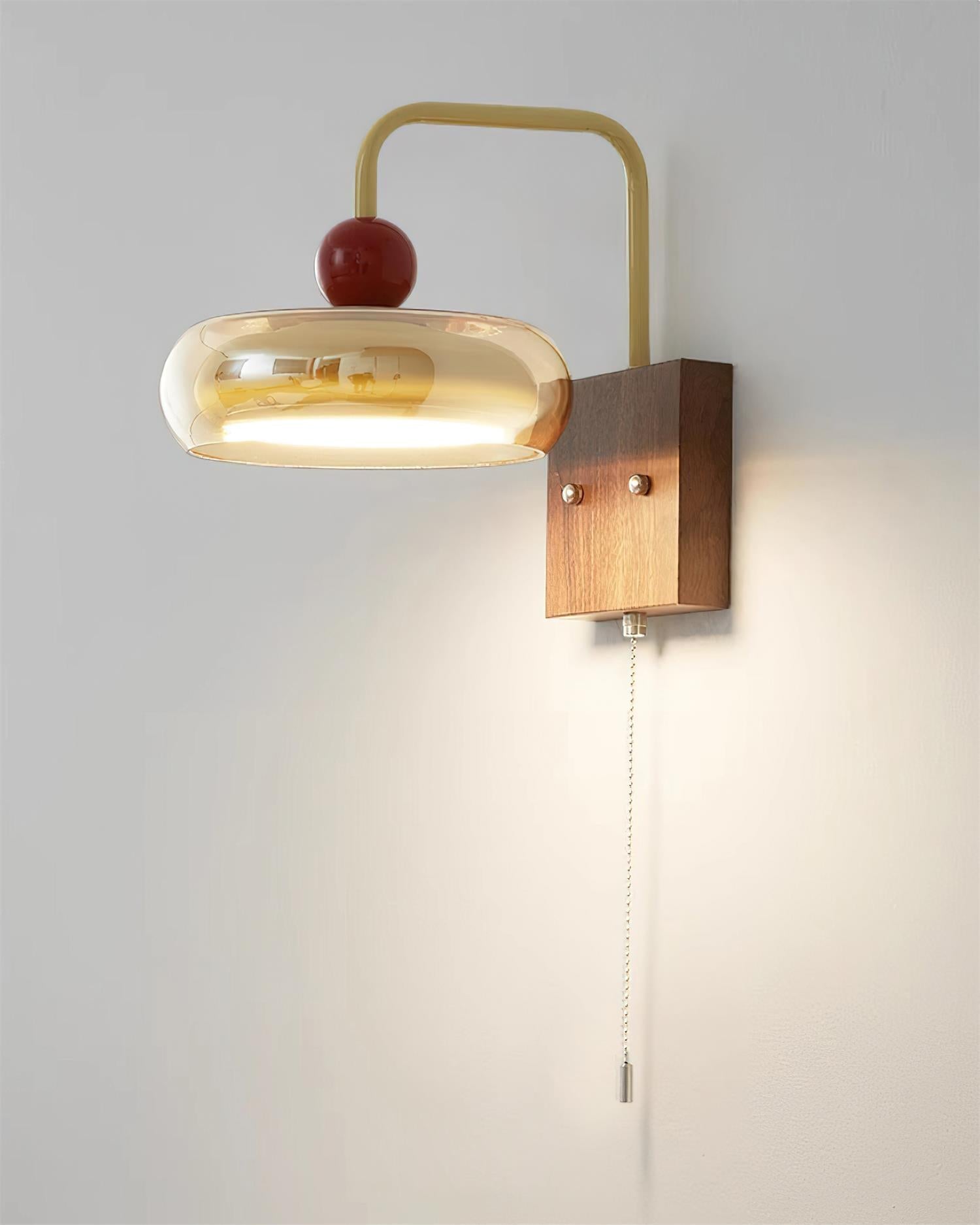 Lumiva Wall Lamp Retro & Glass Wood Pull-Chain-Neutral Decor