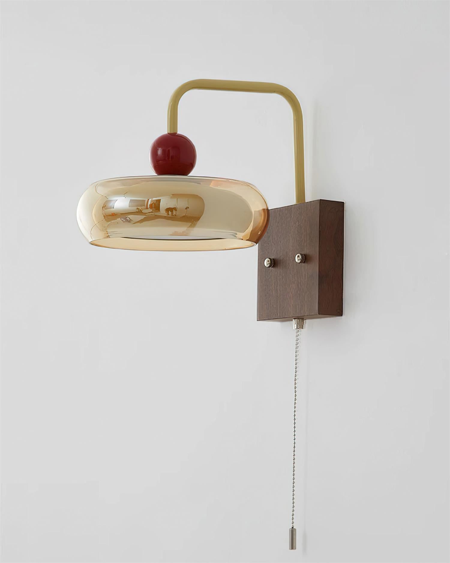 Lumiva Wall Lamp Retro & Glass Wood Pull-Chain-Neutral Decor