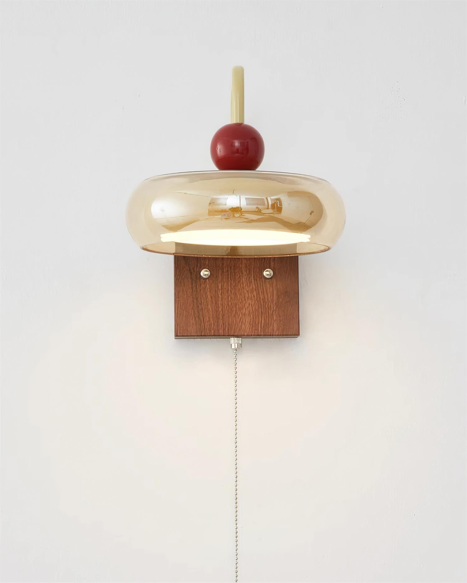 Lumiva Wall Lamp Retro & Glass Wood Pull-Chain-Neutral Decor